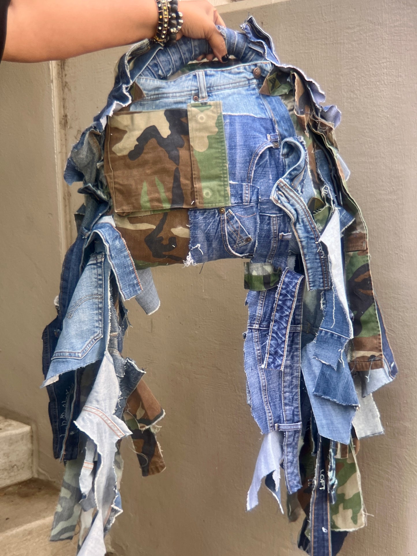 Ugly Reworked Camo Style Army Denim Purse XL