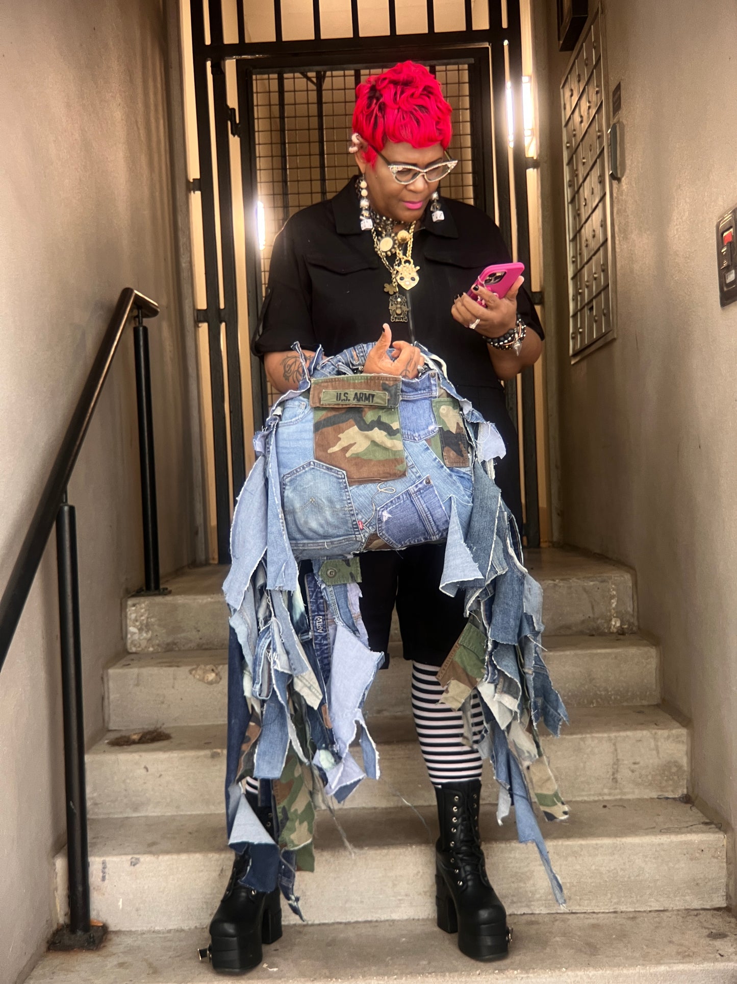 Ugly Reworked Camo Style Army Denim Purse XL