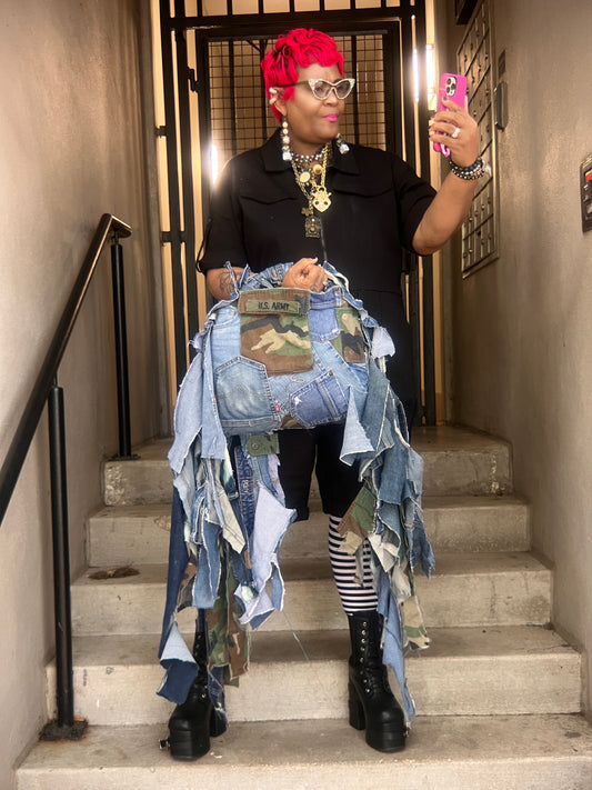Ugly Reworked Camo Style Army Denim Purse XL