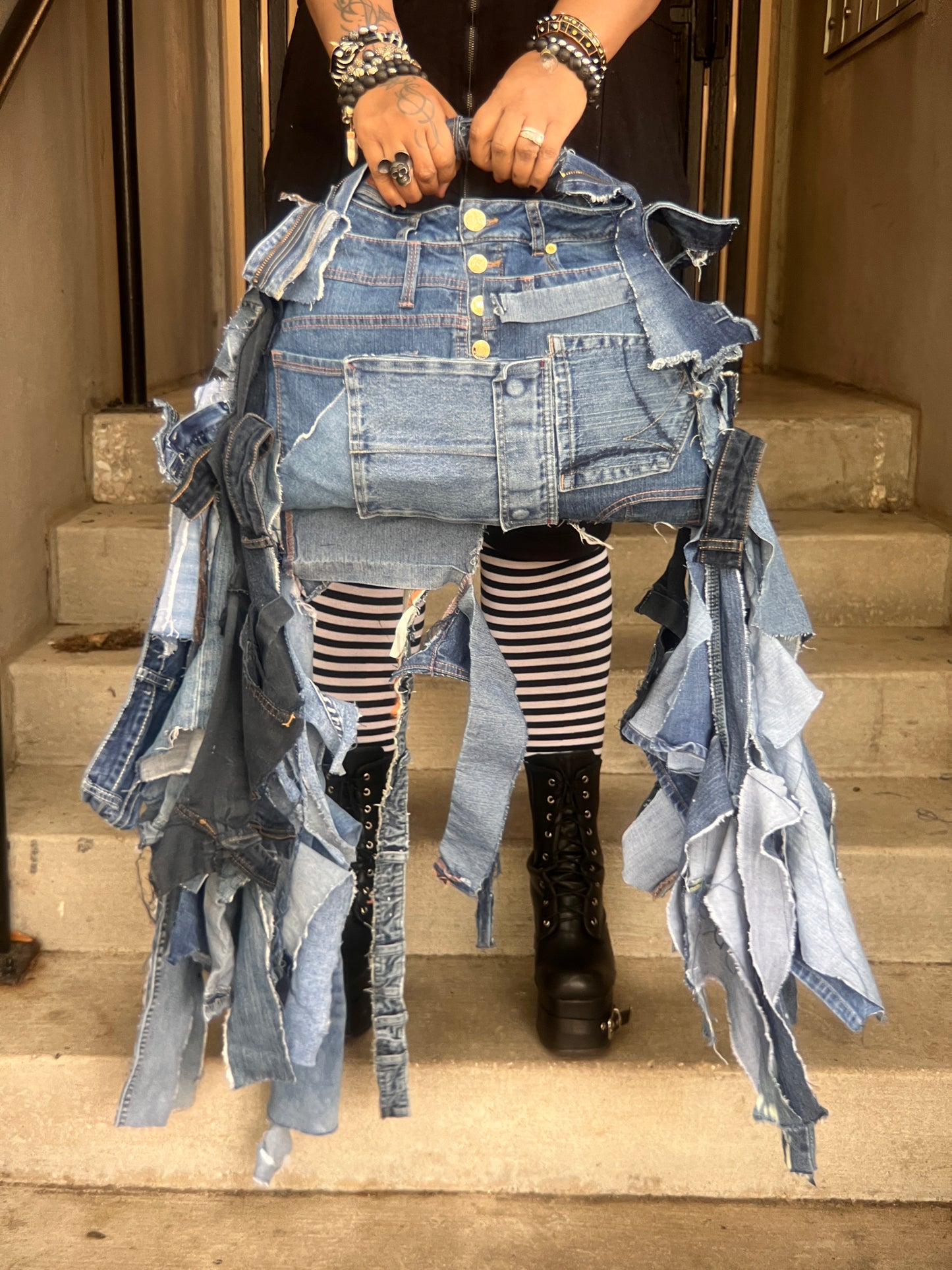 Funky And Grungy Blue Denim Oddity Rworked Bag