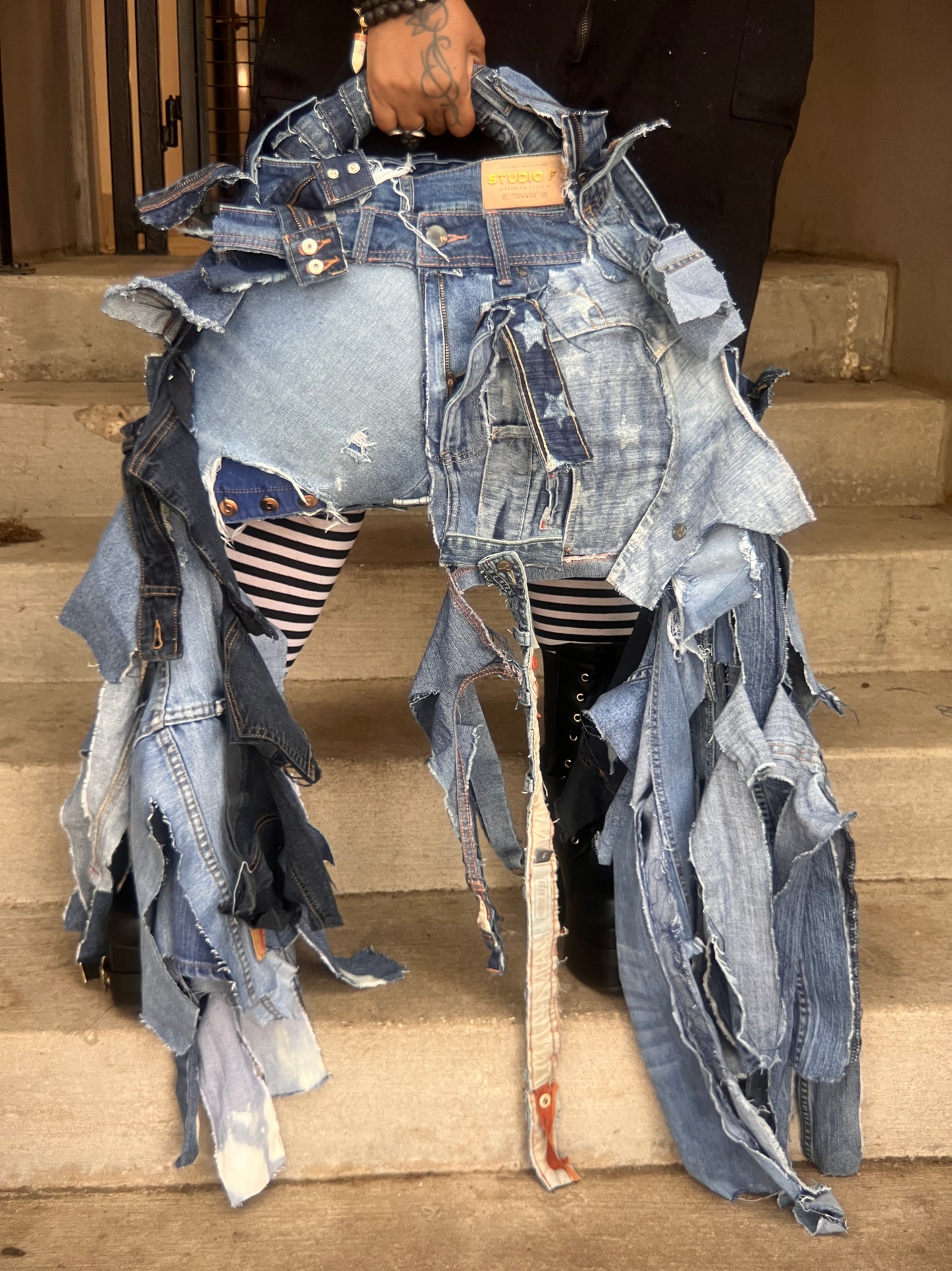 Funky And Grungy Blue Denim Oddity Rworked Bag