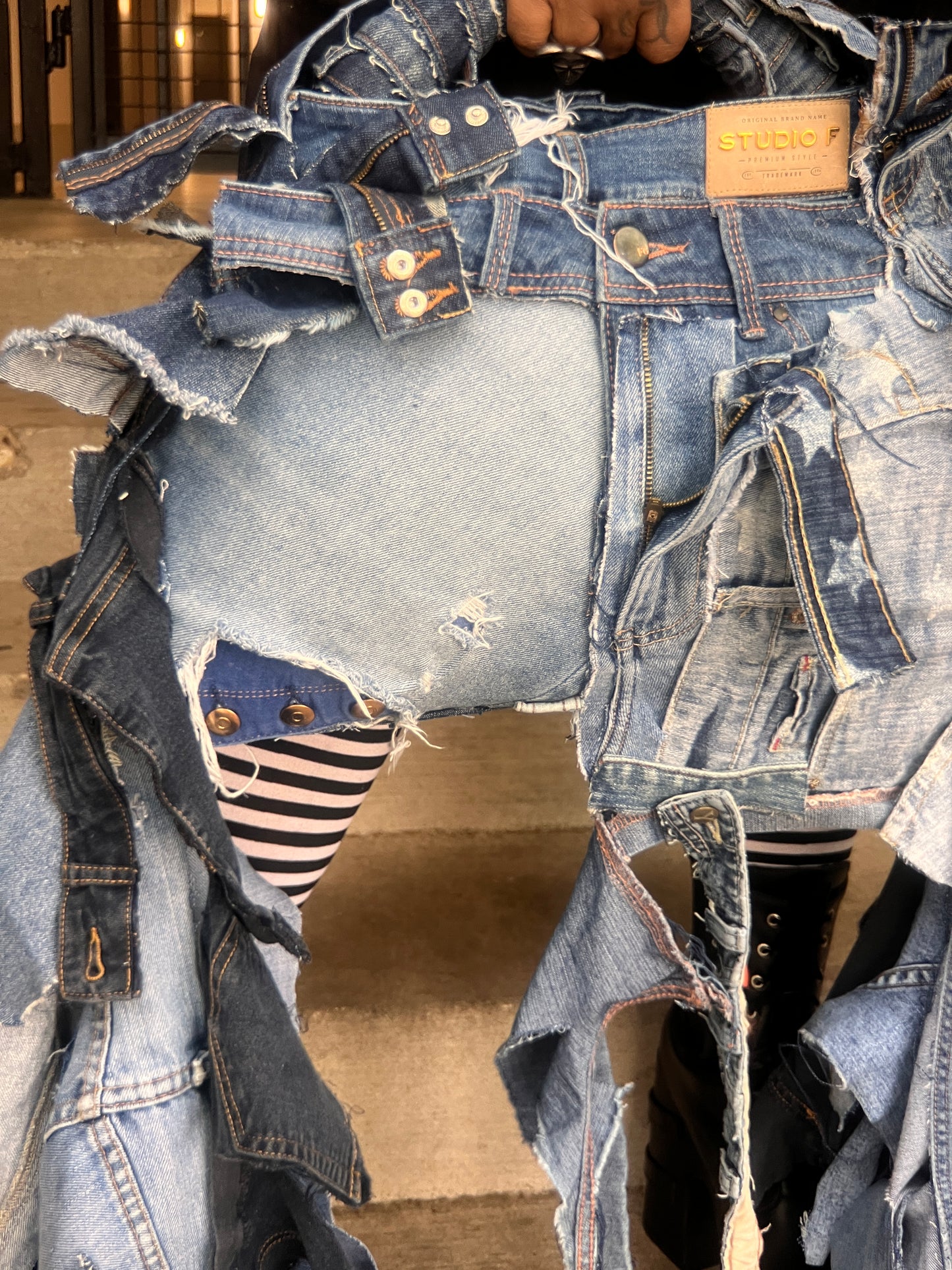 Funky And Grungy Blue Denim Oddity Rworked Bag