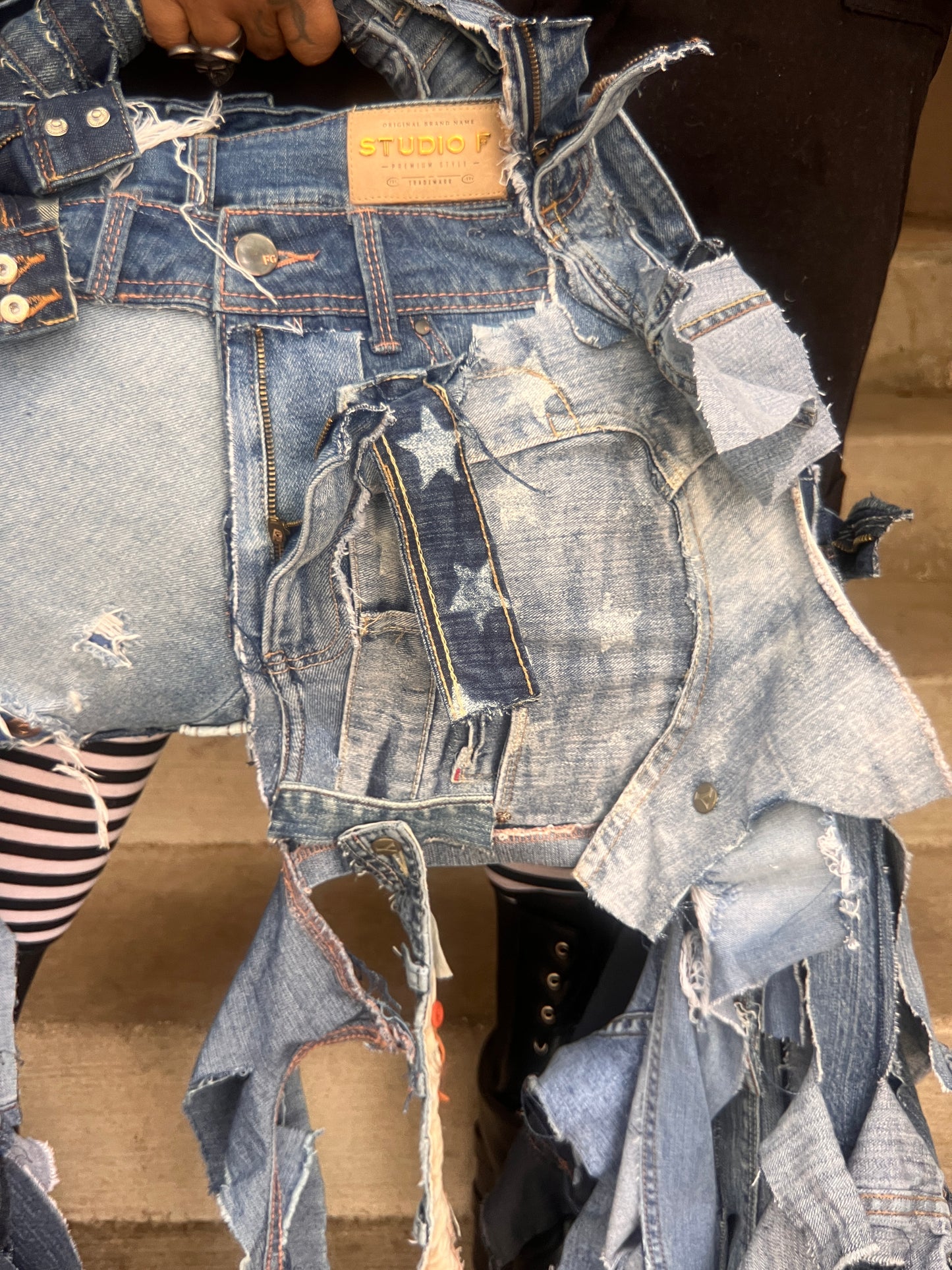 Funky And Grungy Blue Denim Oddity Rworked Bag