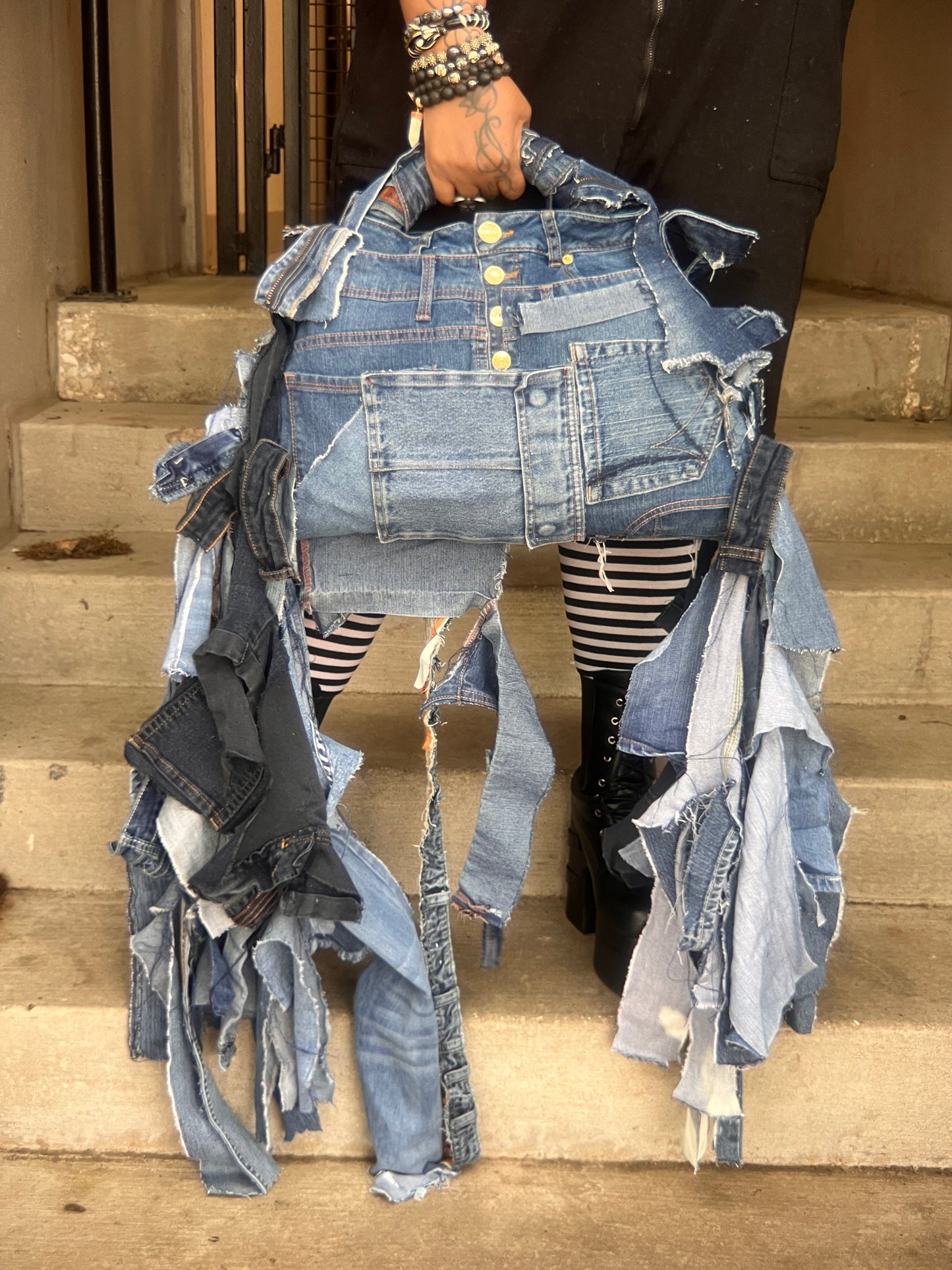 Funky And Grungy Blue Denim Oddity Rworked Bag