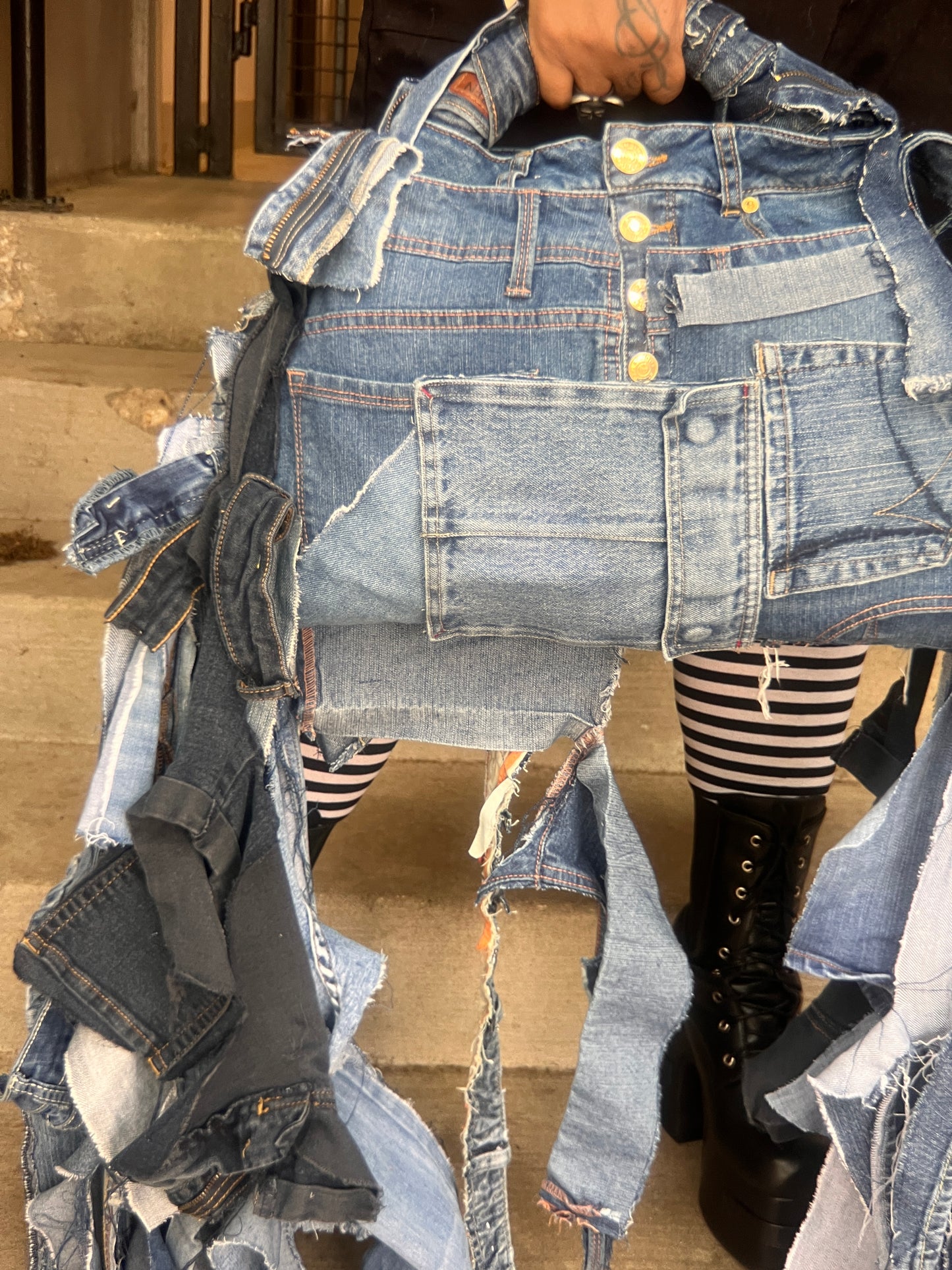 Funky And Grungy Blue Denim Oddity Rworked Bag