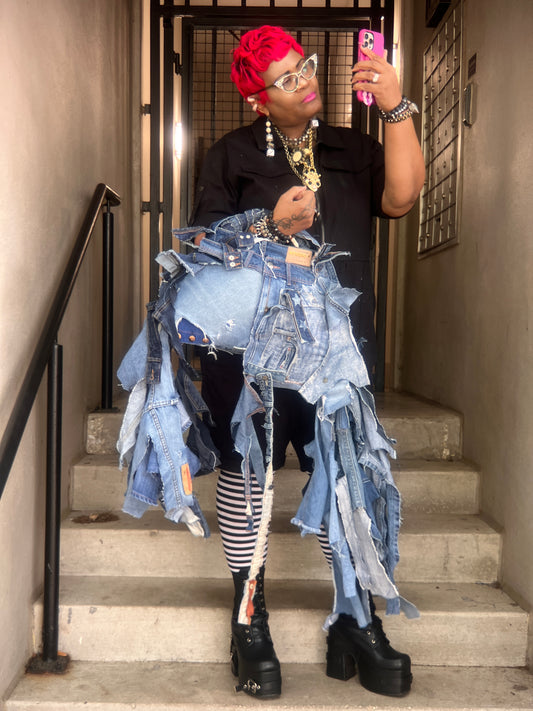 Funky And Grungy Blue Denim Oddity Rworked Bag