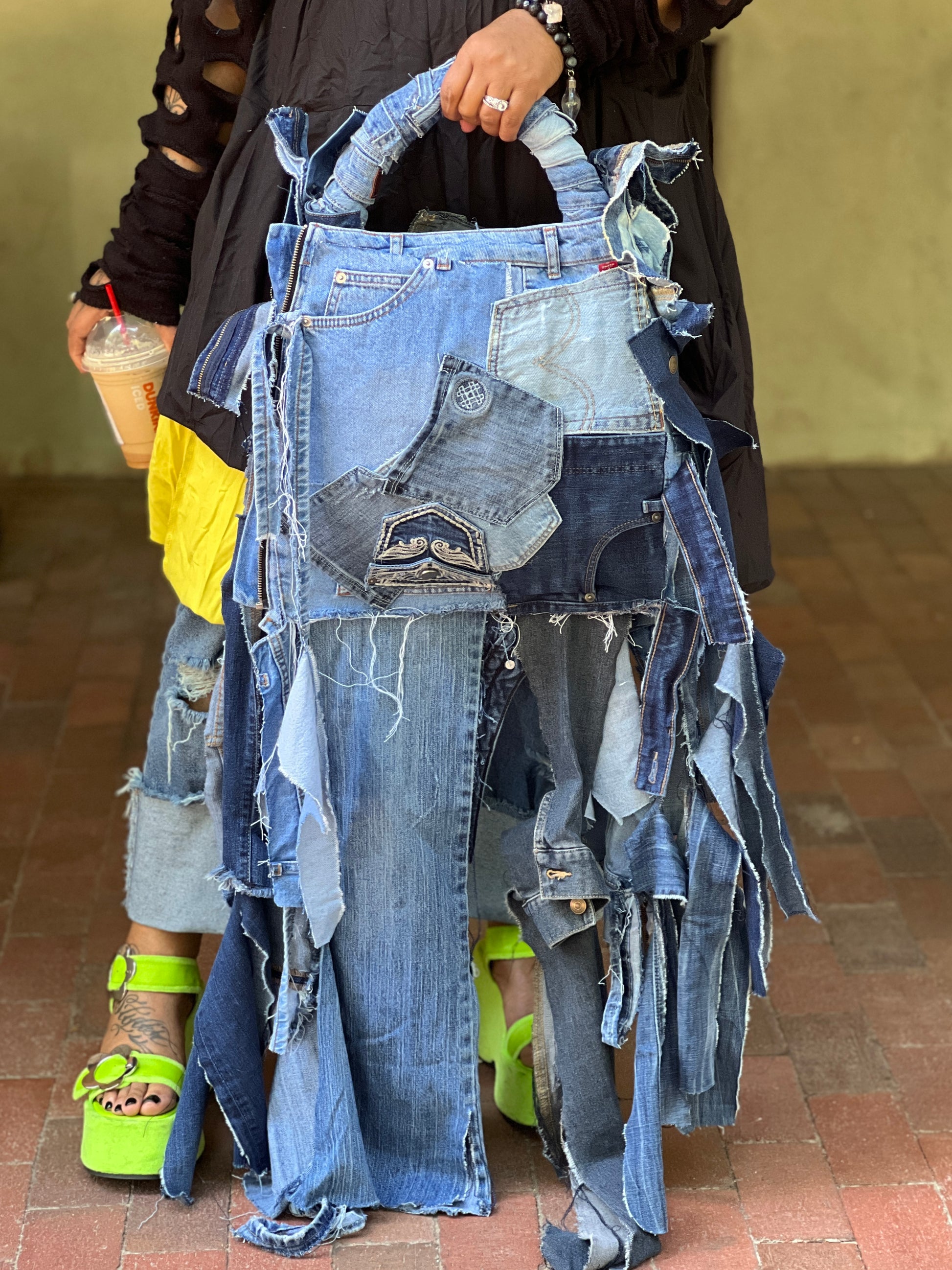 Still Standing Ugly Denim Grunge Bag; Unique Style