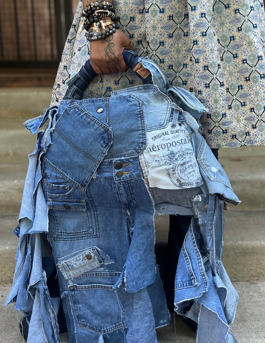 She Fly Denim On Denim Ugly Jean Upcycled Bag