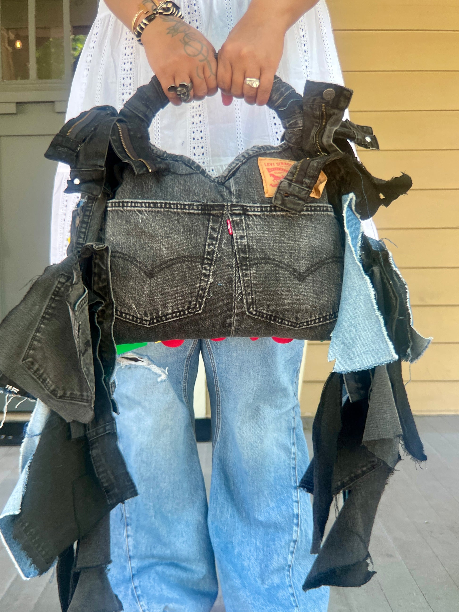 Handmade Strange Denim Funky Block Bag Handmade Strange Denim Funky Grunge Block Bag