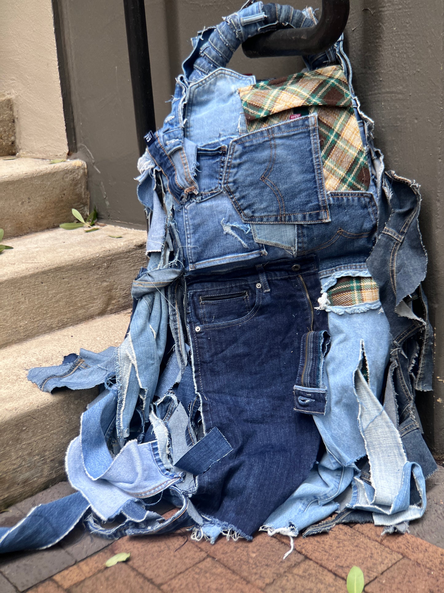 Ugly Grunge Plaid Never Before Handmade Denim Funky Bag XL