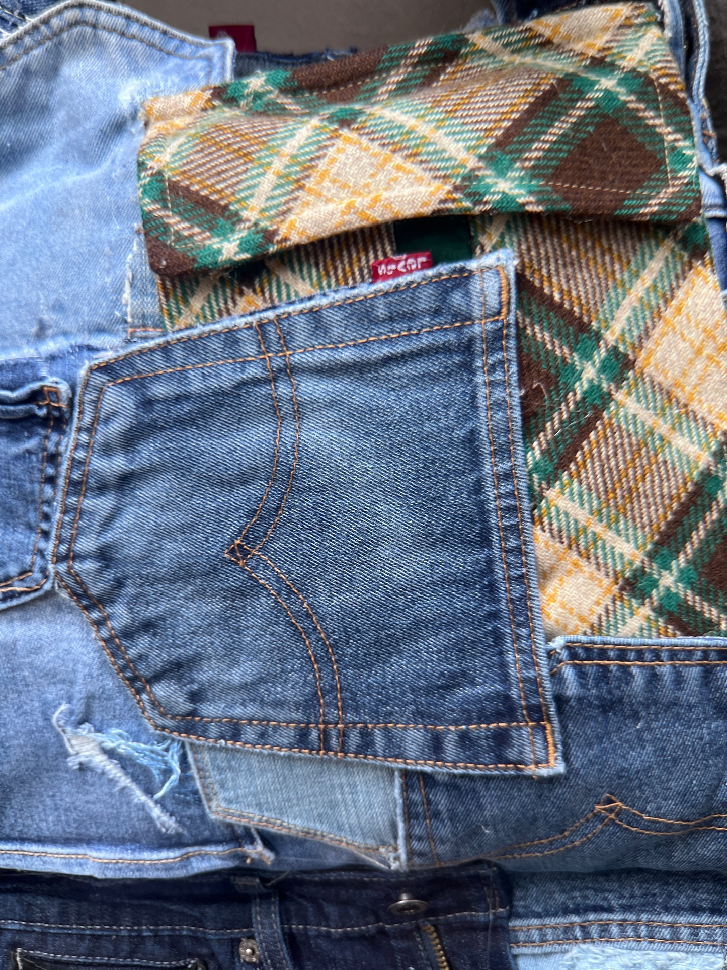 Ugly Grunge Plaid Never Before Handmade Denim Funky Bag XL