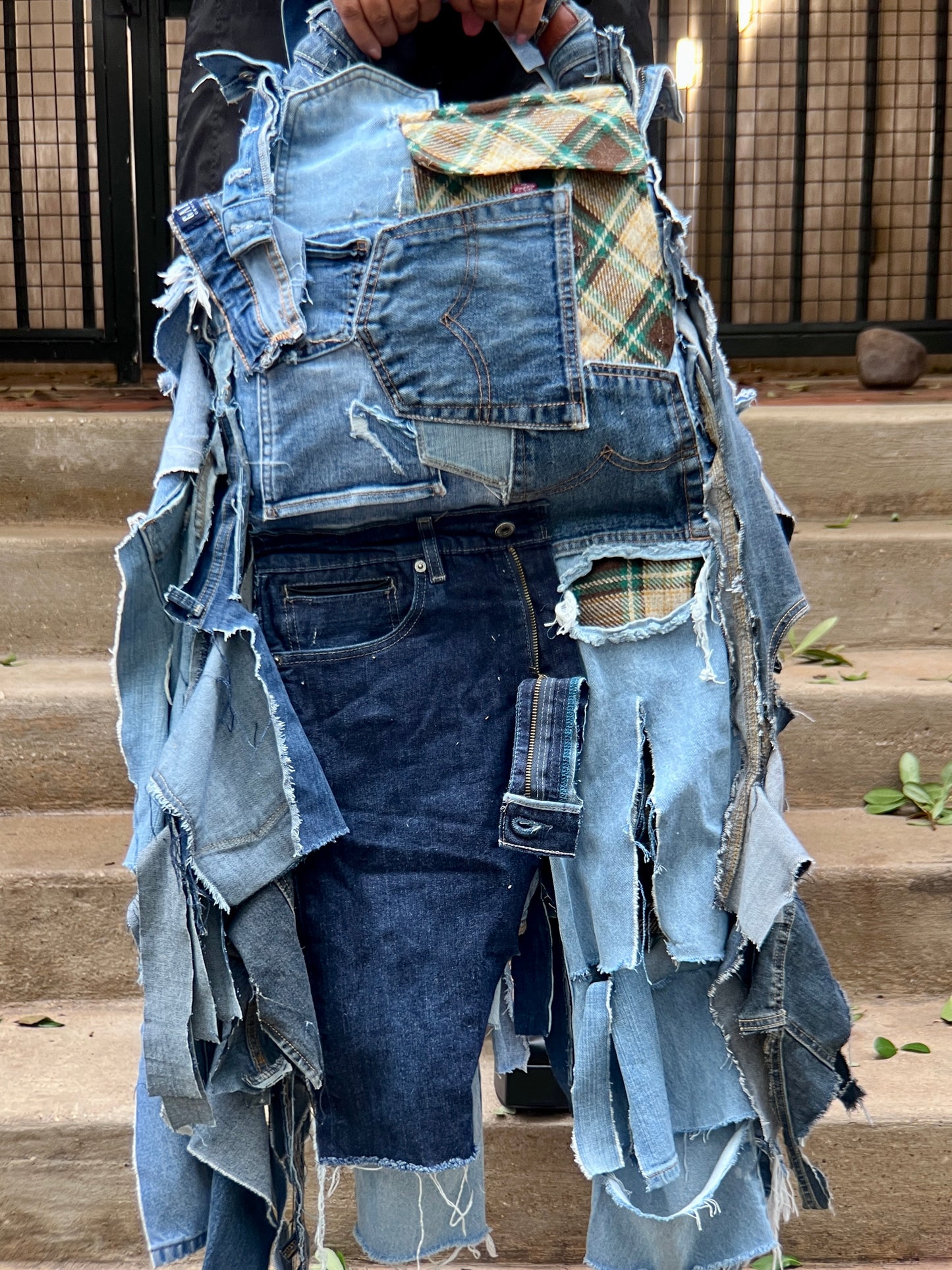 Ugly Grunge Plaid Never Before Handmade Denim Funky Bag XL