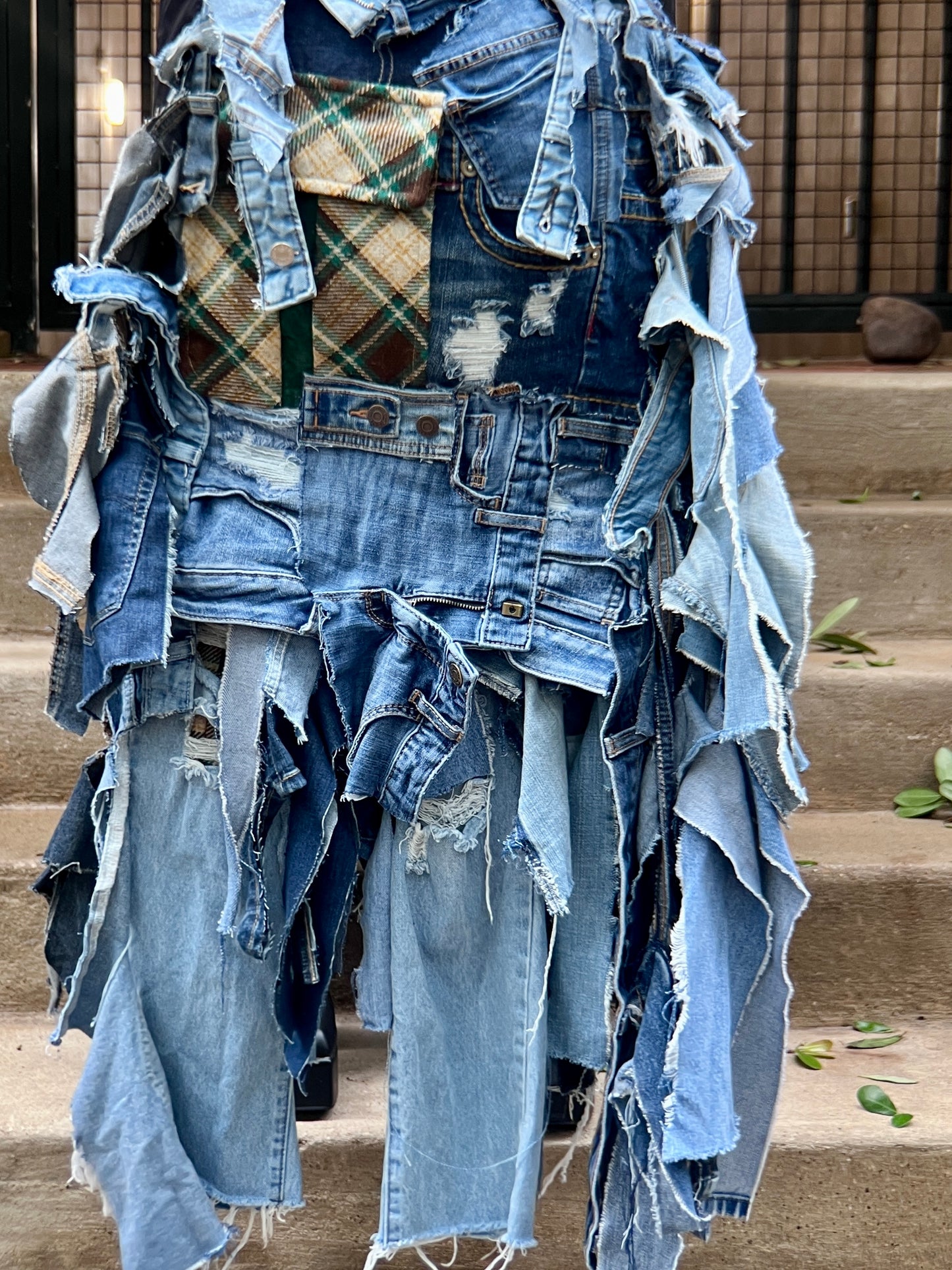 Ugly Grunge Plaid Never Before Handmade Denim Funky Bag XL
