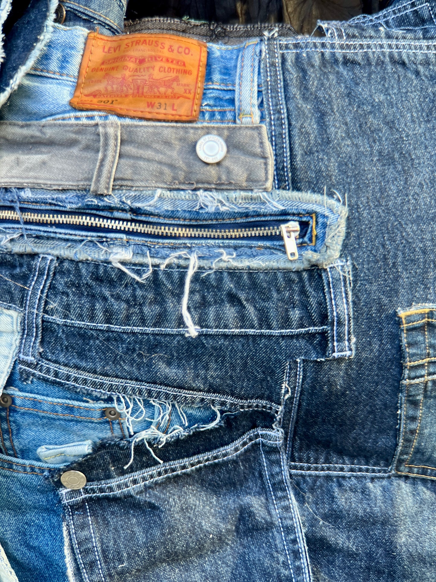 Ugly Handmade Denim Bag With Mix Matched Uneven Pockets