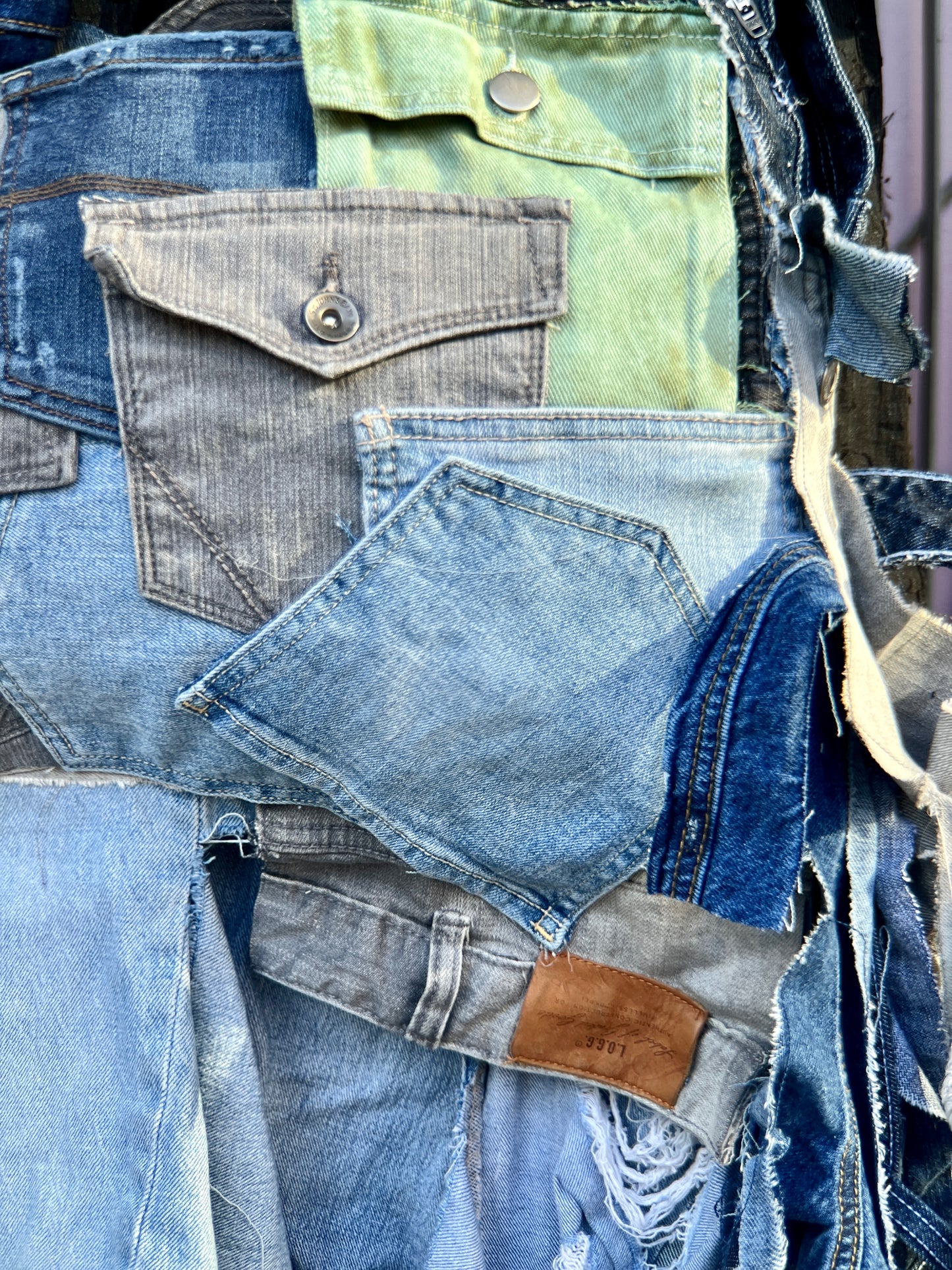 Ugly Handmade Denim Bag With Mix Matched Uneven Pockets