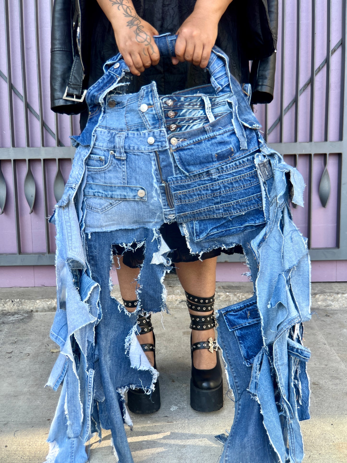 Uneven Shredded Ugly Denim Pants Bag! Performative Style