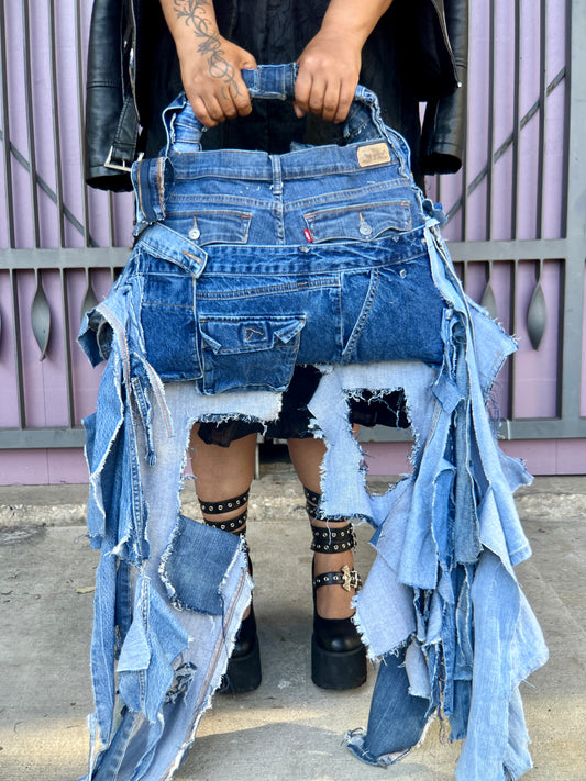Uneven Shredded Ugly Denim Pants Bag! Performative Style