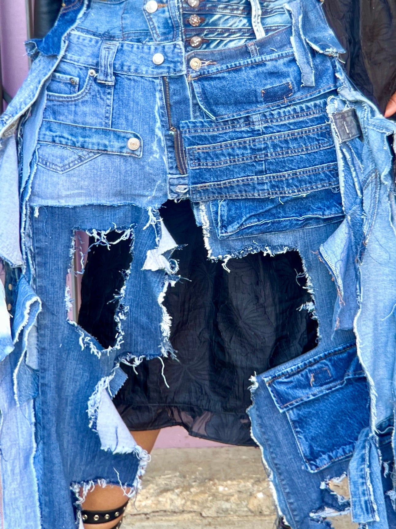 Uneven Shredded Ugly Denim Pants Bag! Performative Style