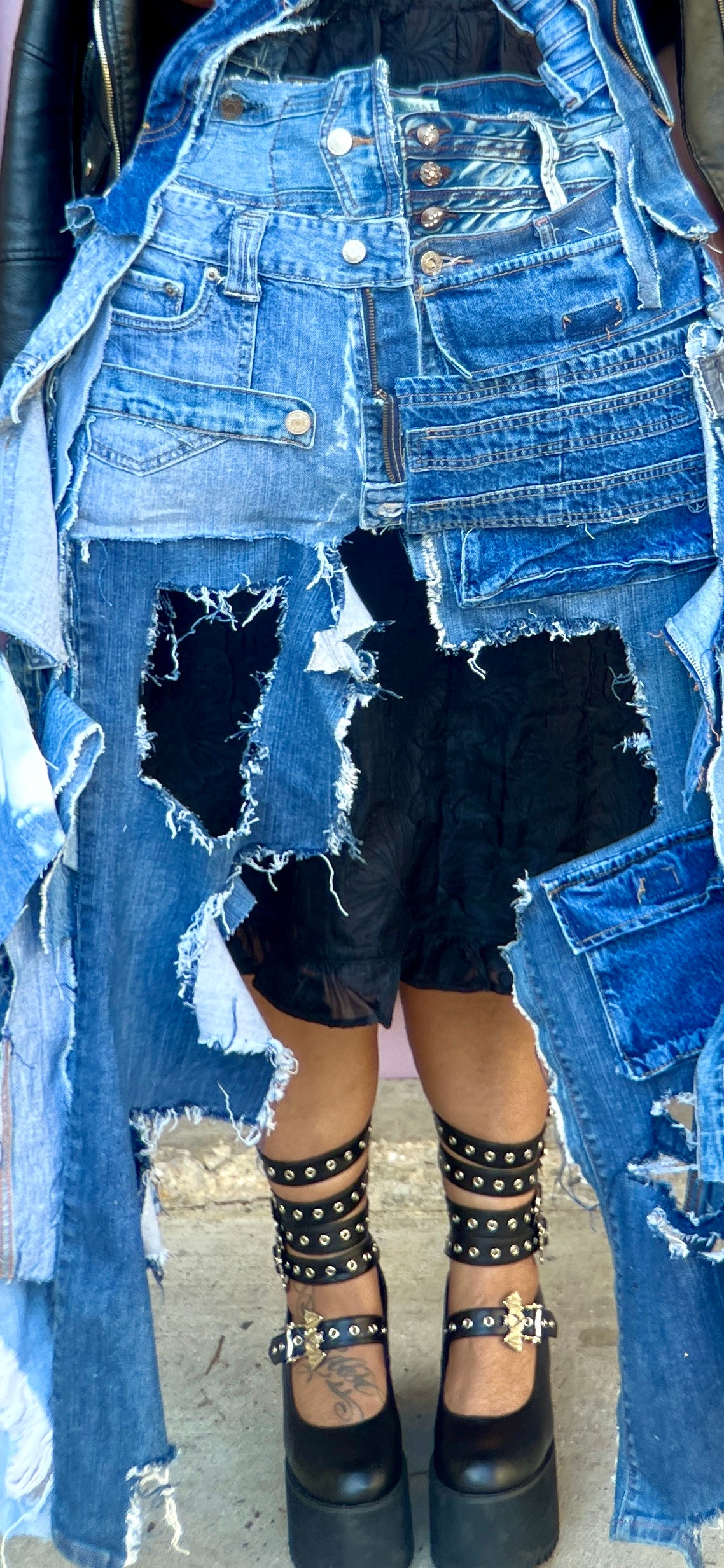 Uneven Shredded Ugly Denim Pants Bag! Performative Style
