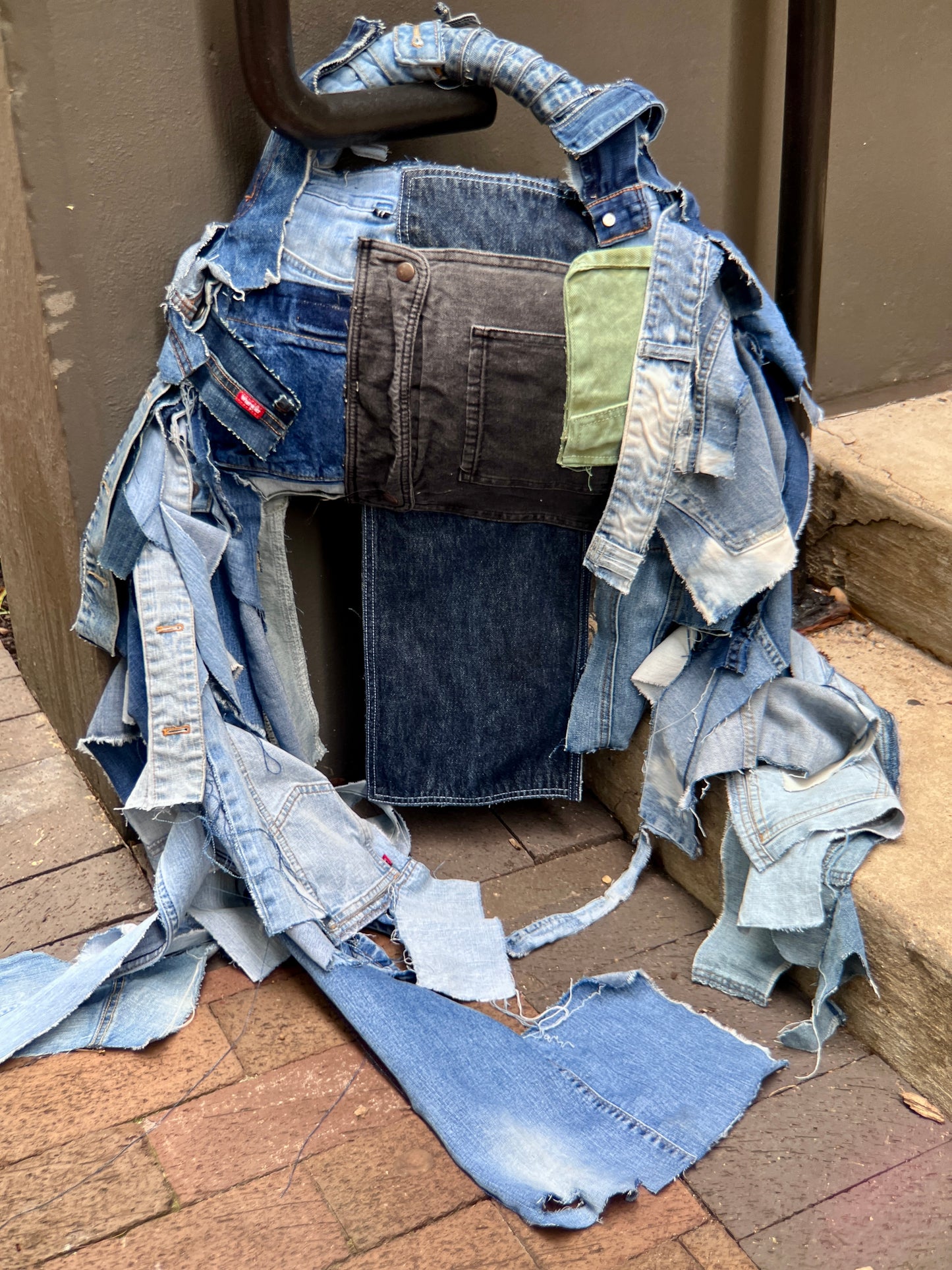 Performative Style Ugly Denim Black And Green Pocket Bag
