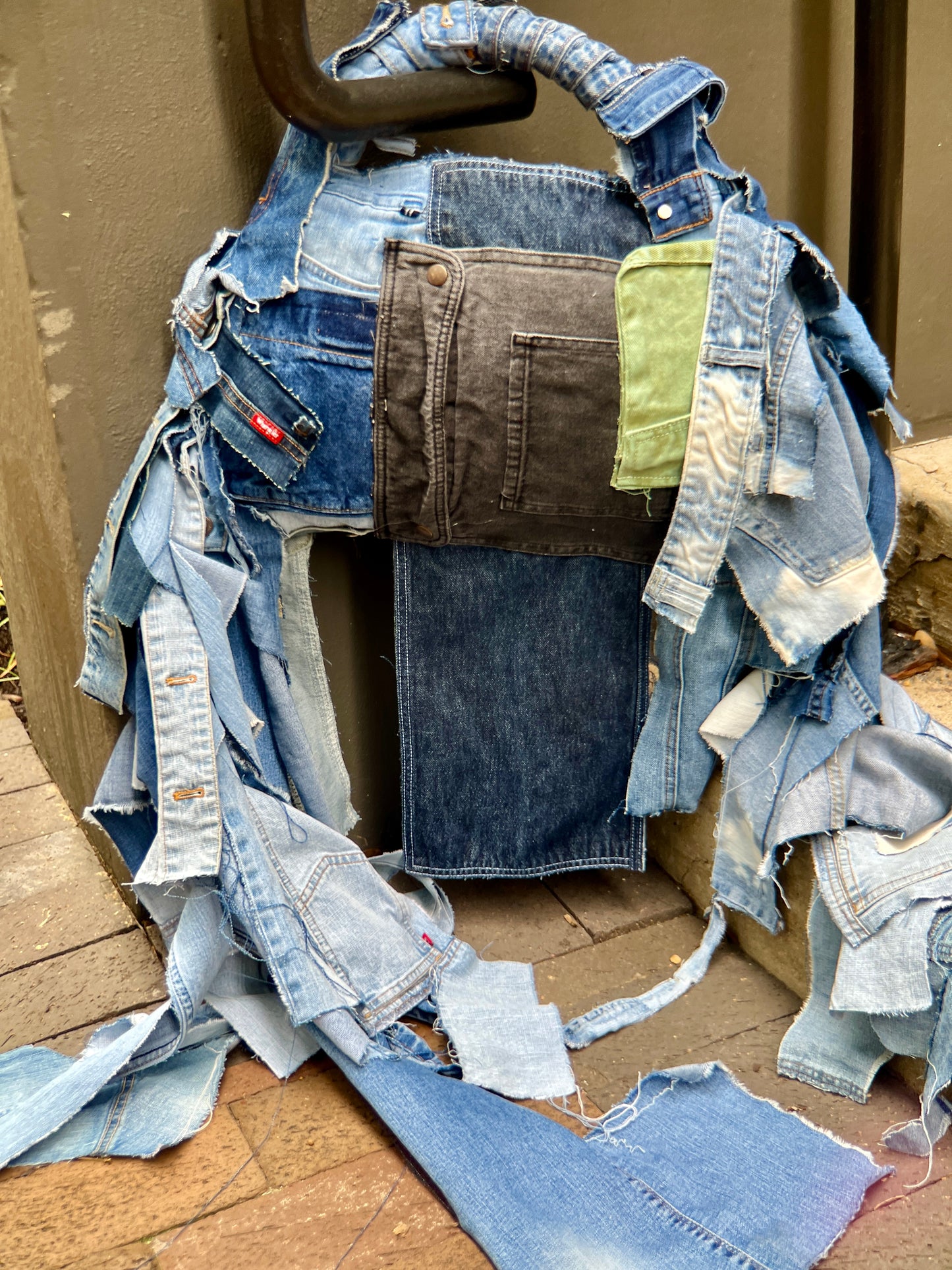 Performative Style Ugly Denim Black And Green Pocket Bag