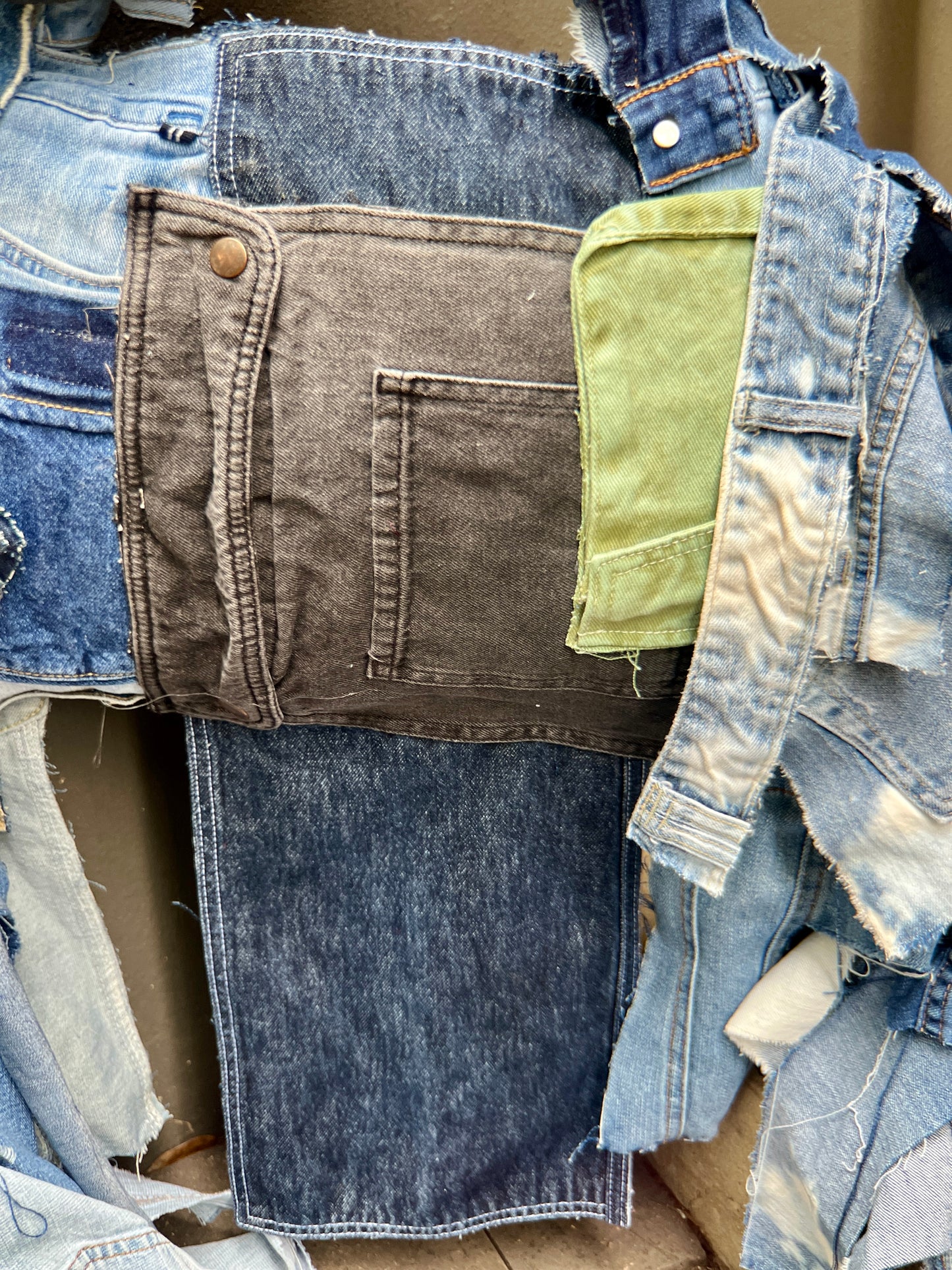 Performative Style Ugly Denim Black And Green Pocket Bag