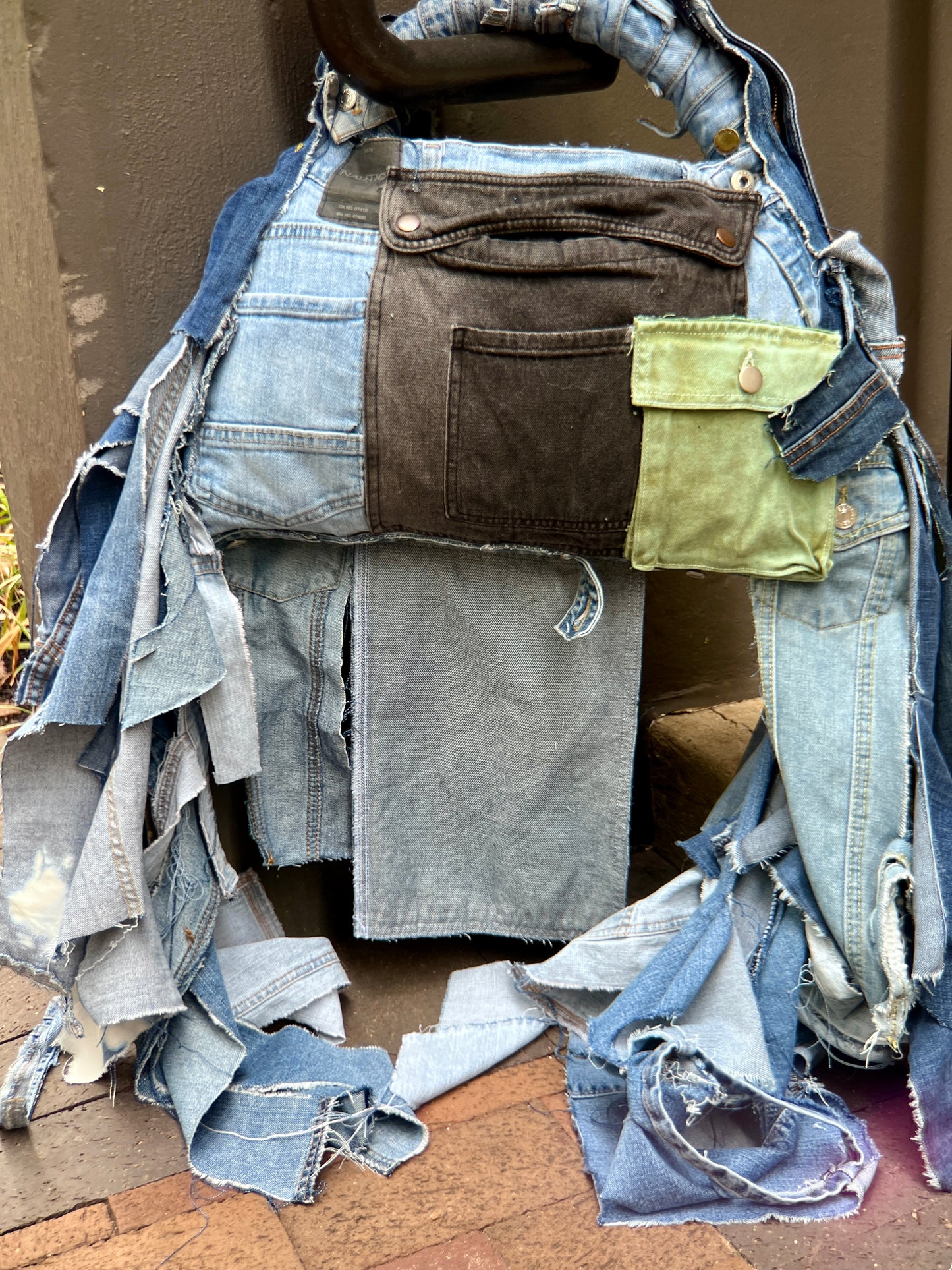 Performative Style Ugly Denim Black And Green Pocket Bag