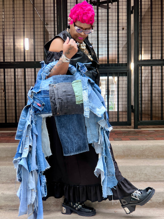 Performative Style Ugly Denim Black And Green Pocket Bag