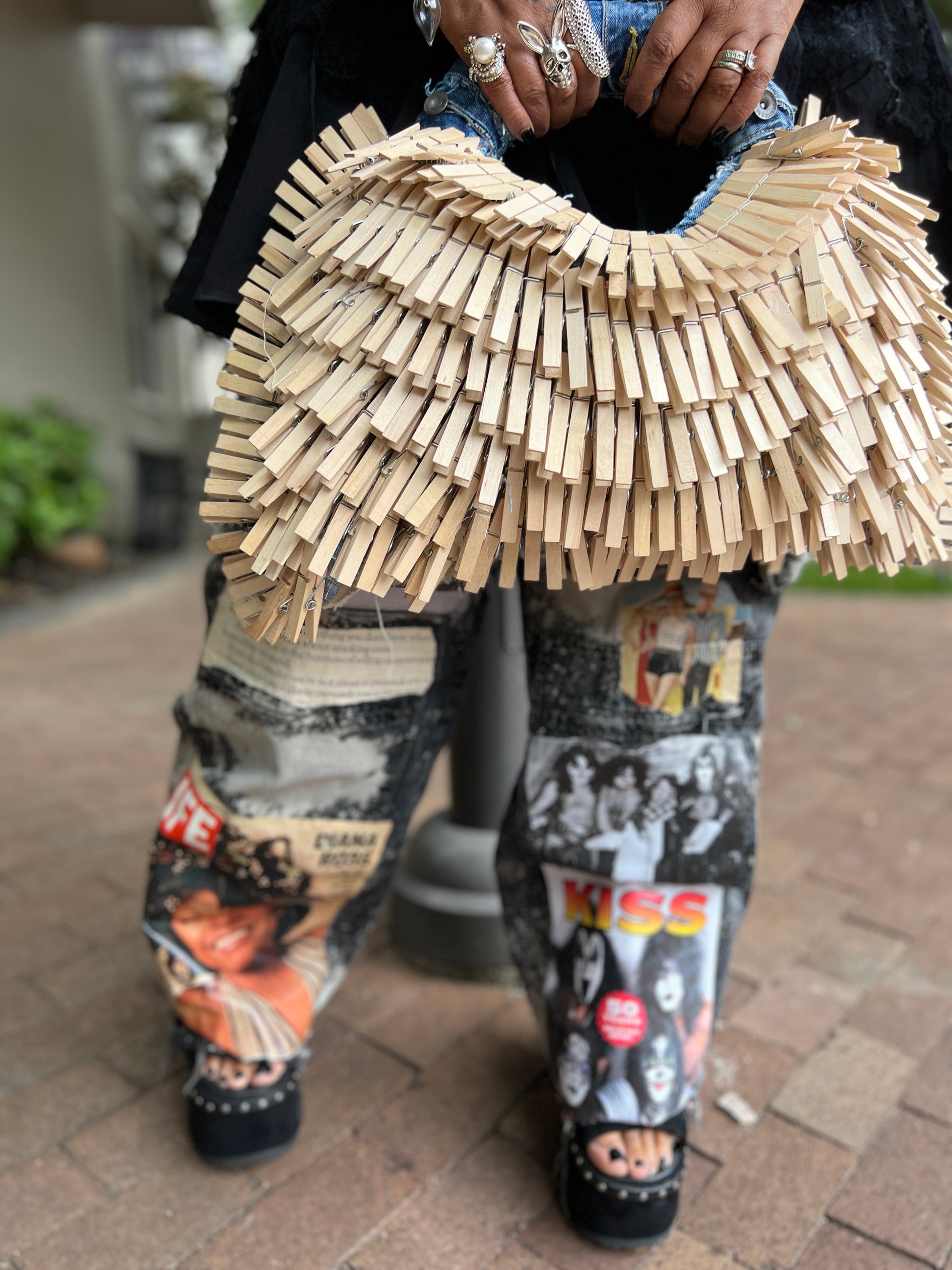 Blessed Clothespin Fashion V-Neck Upcycled Denim Handbag Purse: Unique Style