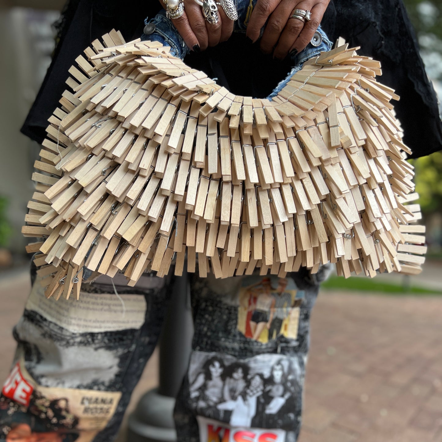 Blessed Clothespin Fashion V-Neck Upcycled Denim Handbag Purse: Unique Style