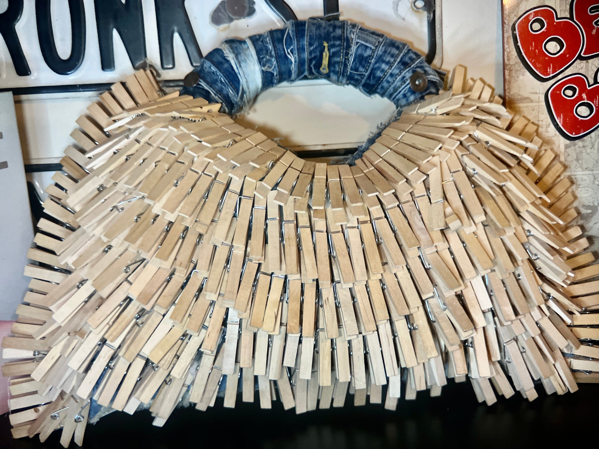 Blessed Clothespin Fashion V-Neck Upcycled Denim Handbag Purse: Unique Style
