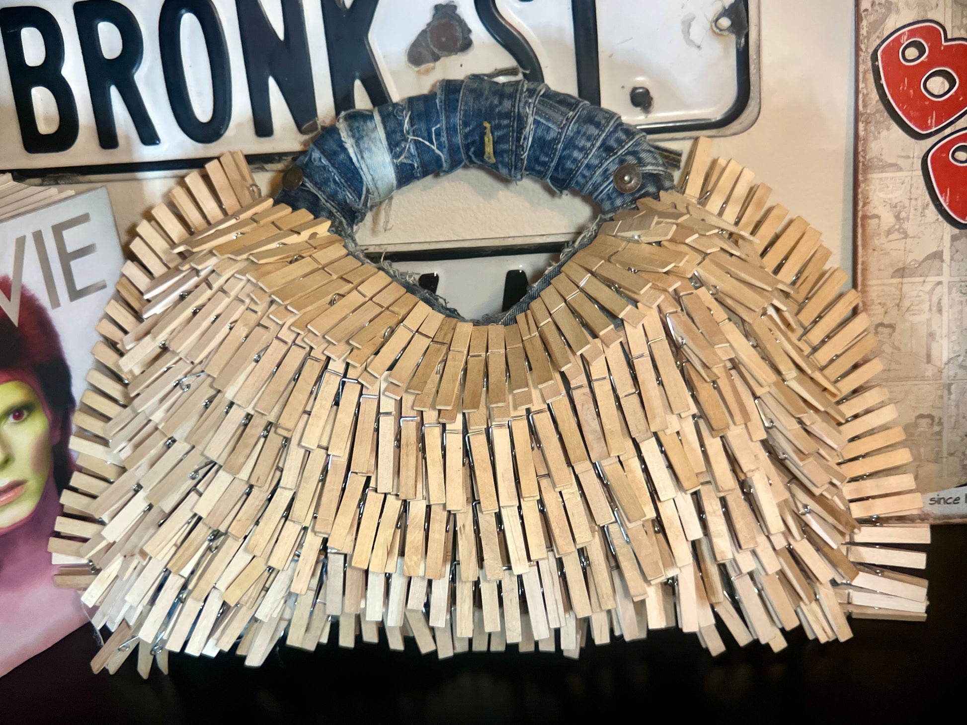 Blessed Clothespin Fashion V-Neck Upcycled Denim Handbag Purse: Unique Style