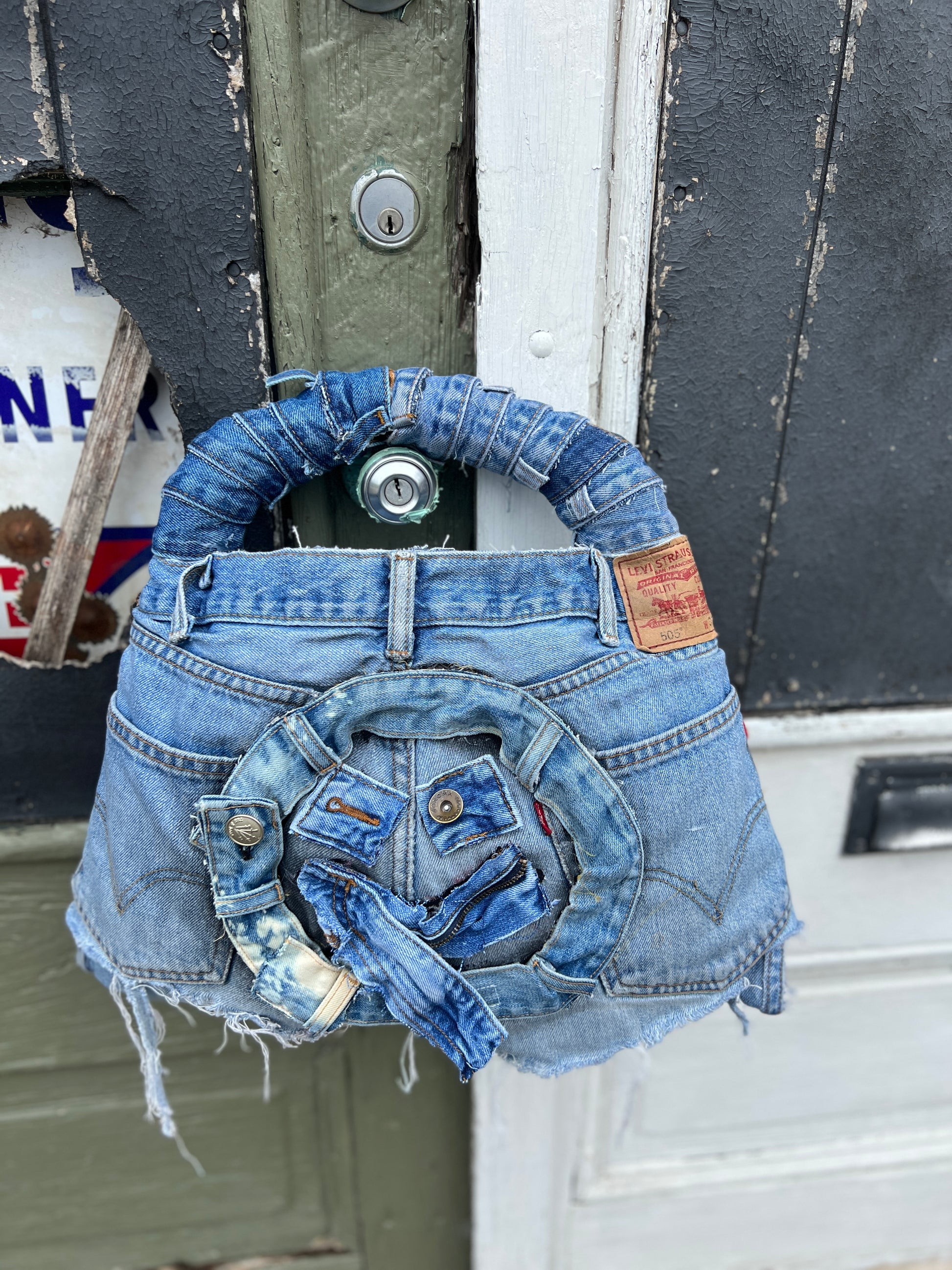 Ugly XOXO Stitch Funky Face On the Back Denim Bag; Over The Top Purse!