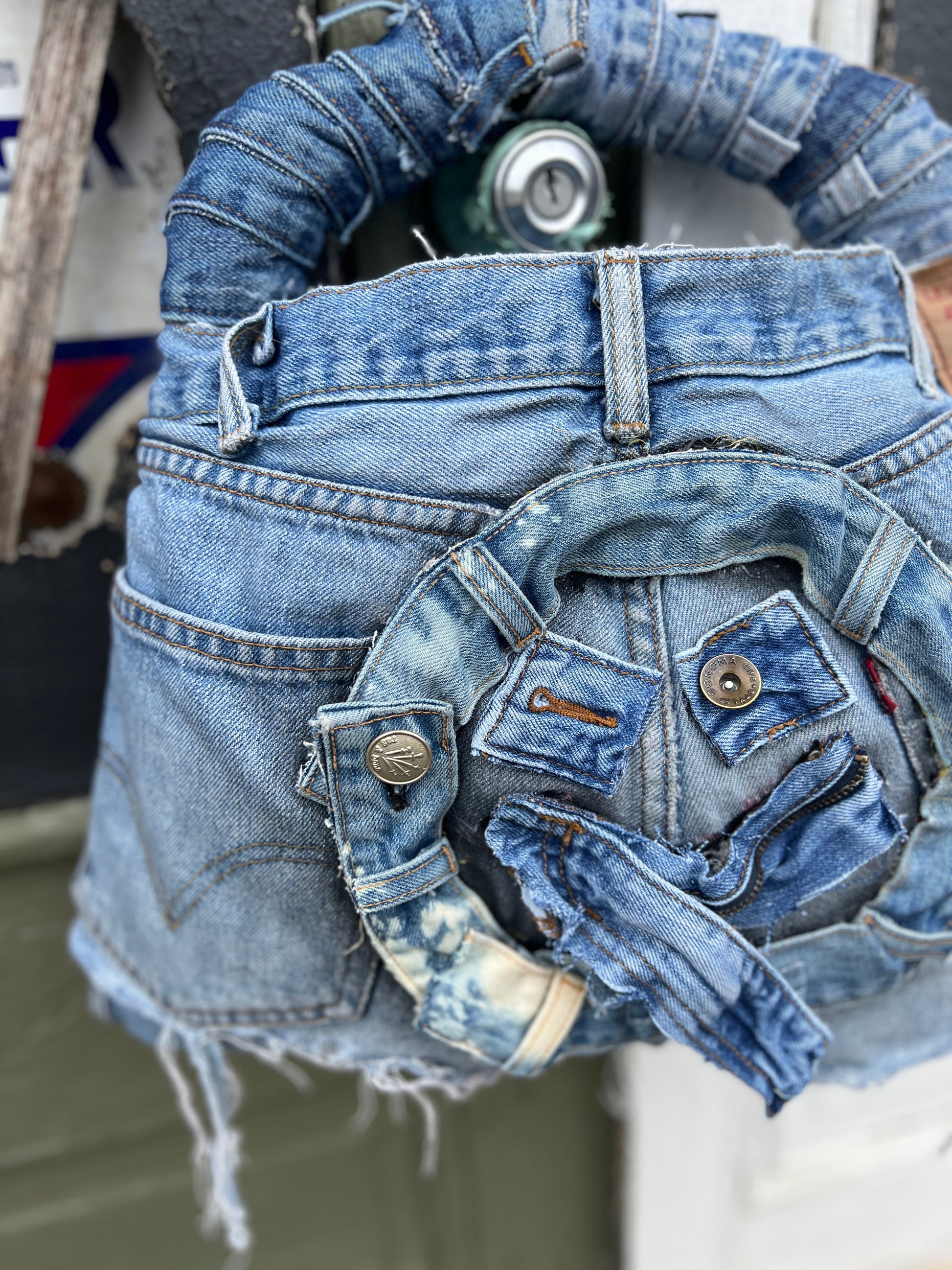 Ugly XOXO Stitch Funky Face On the Back Denim Bag; Over The Top Purse!