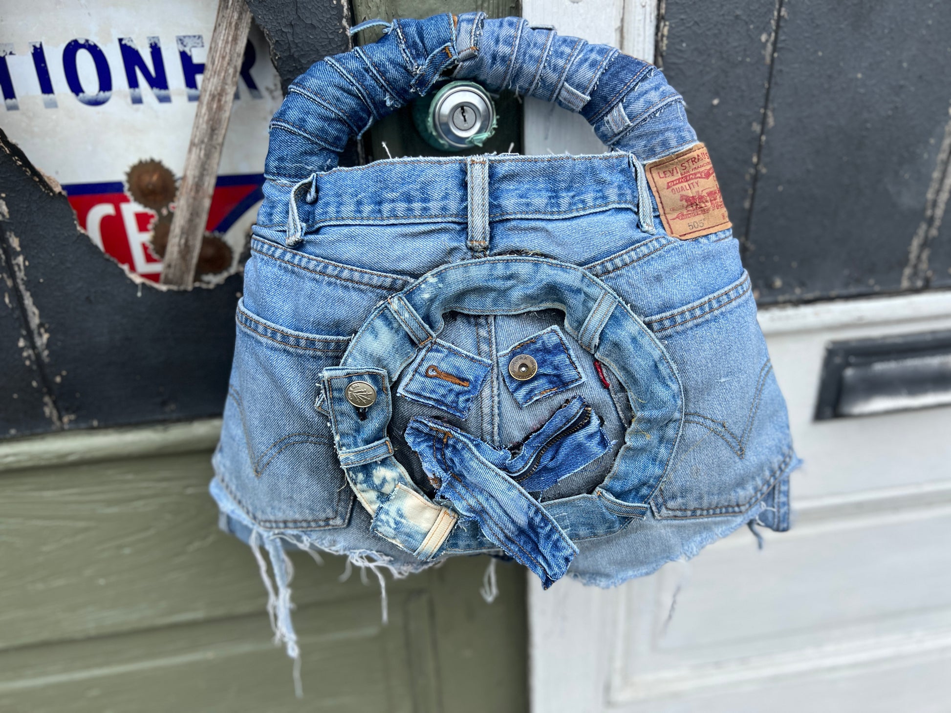 Ugly XOXO Stitch Funky Face On the Back Denim Bag; Over The Top Purse!