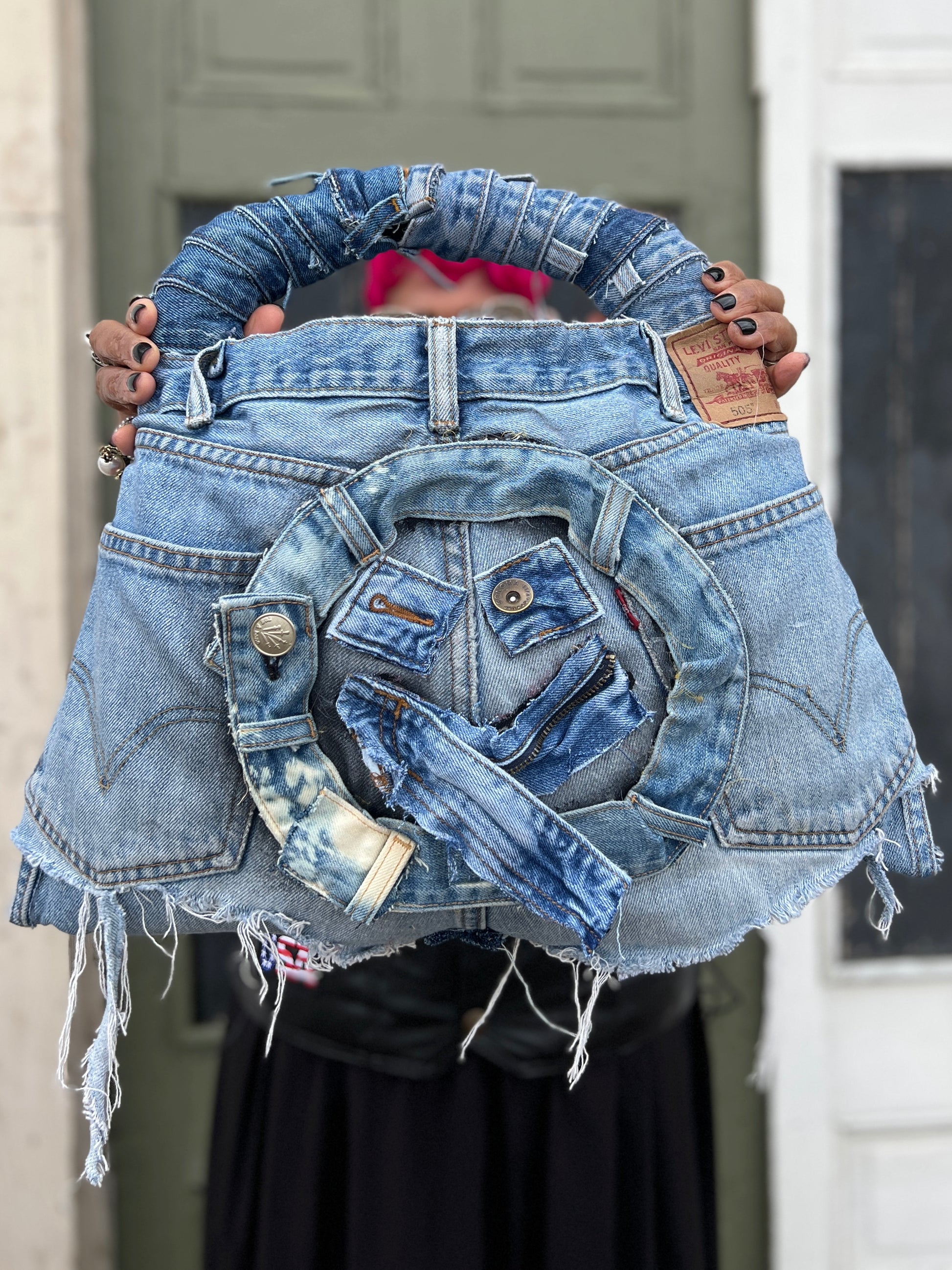 Ugly XOXO Stitch Funky Face On the Back Denim Bag; Over The Top Purse!