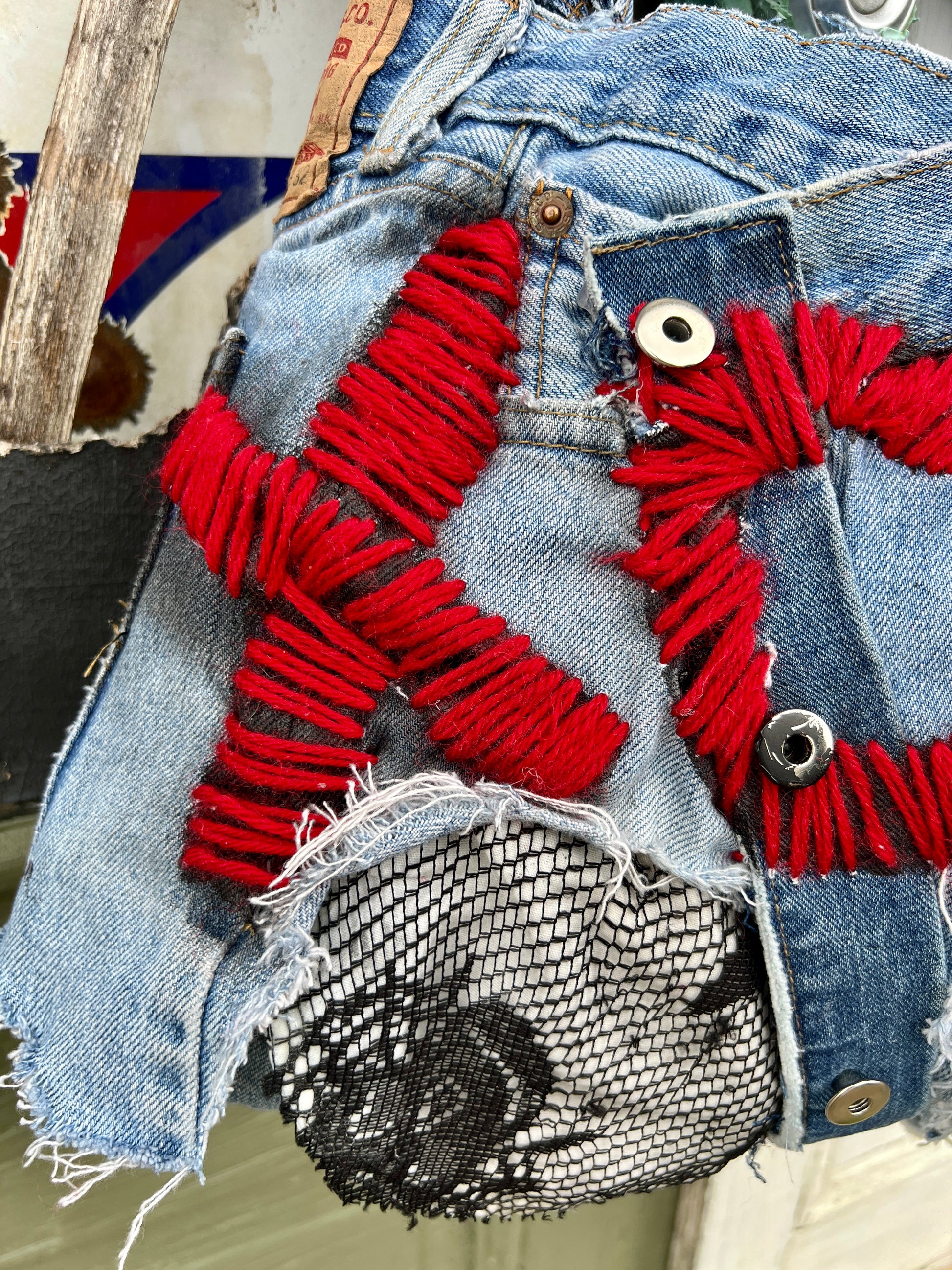 Ugly XOXO Stitch Funky Face On the Back Denim Bag; Over The Top Purse!
