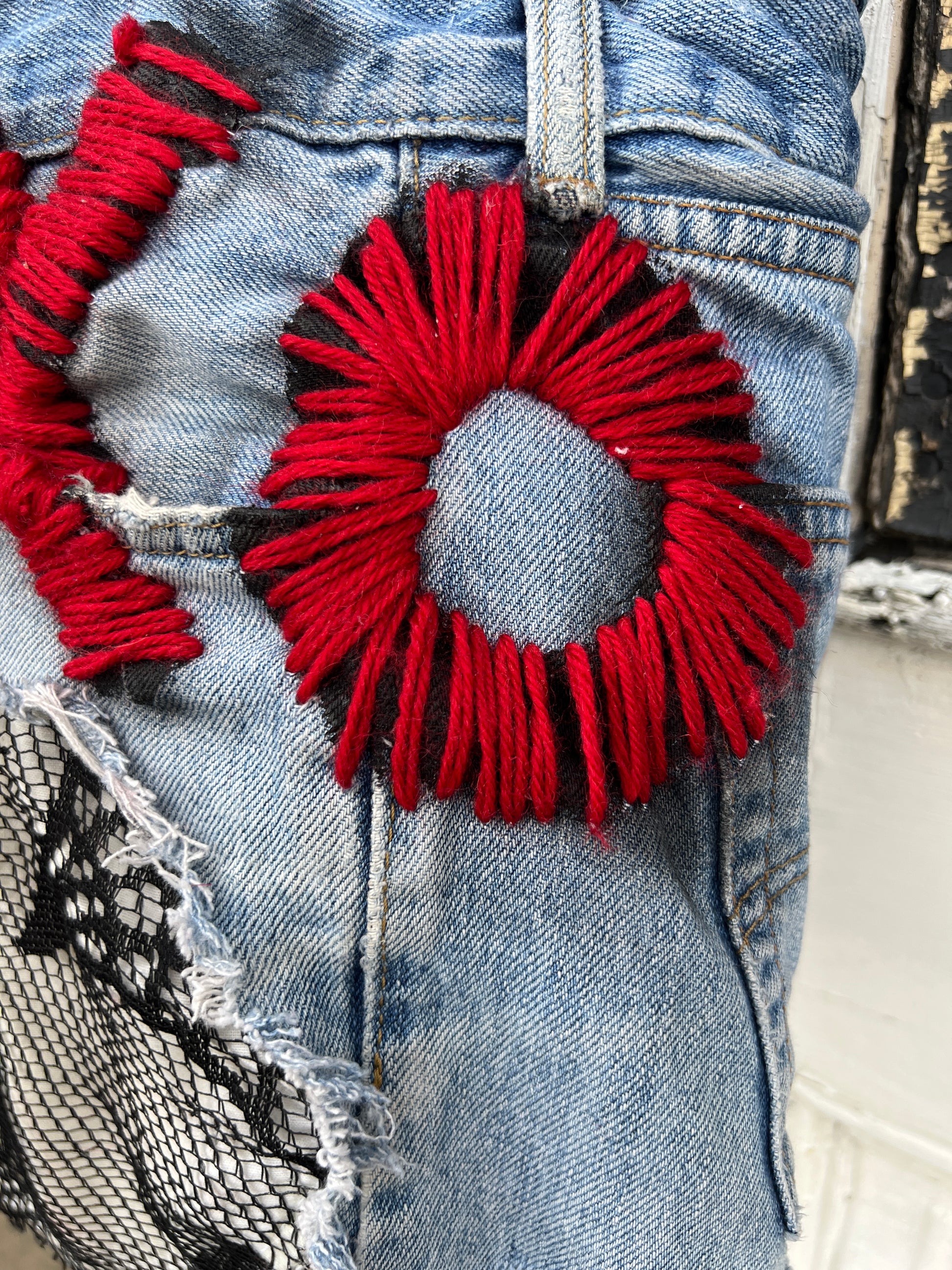 Ugly XOXO Stitch Funky Face On the Back Denim Bag; Over The Top Purse!