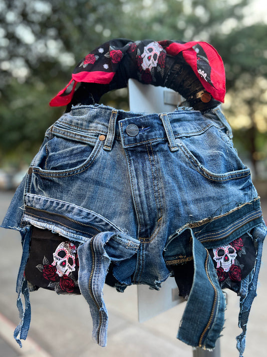 Ugly Denim Skull Funky Grunge Raggedy Bag