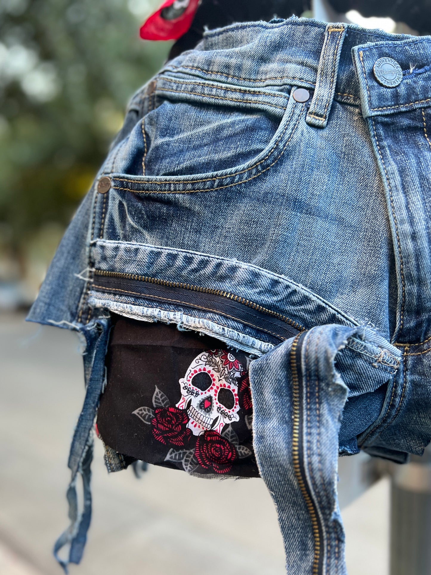Ugly Denim Skull Funky Grunge Raggedy Bag