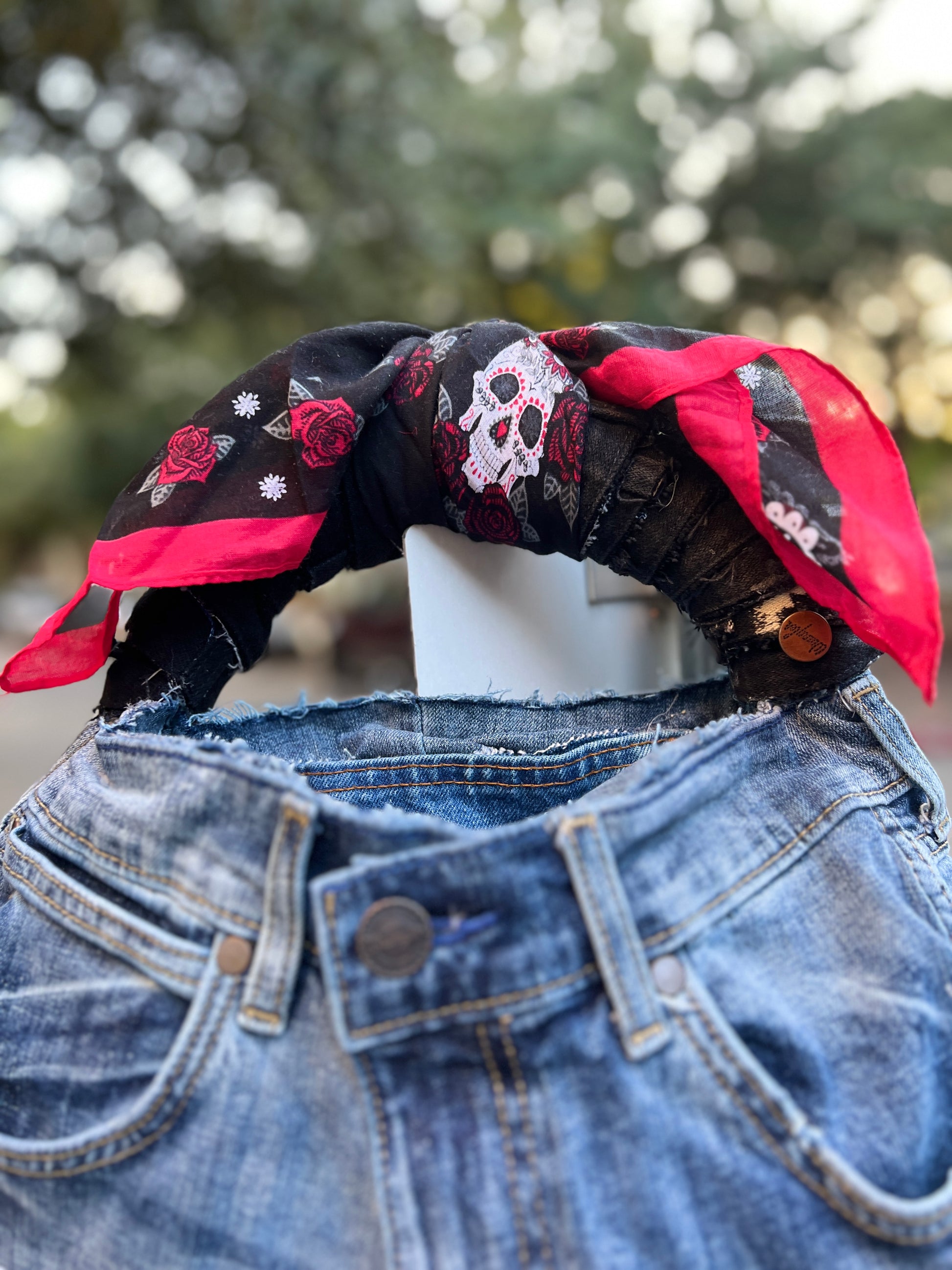 Ugly Denim Skull Funky Grunge Raggedy Bag