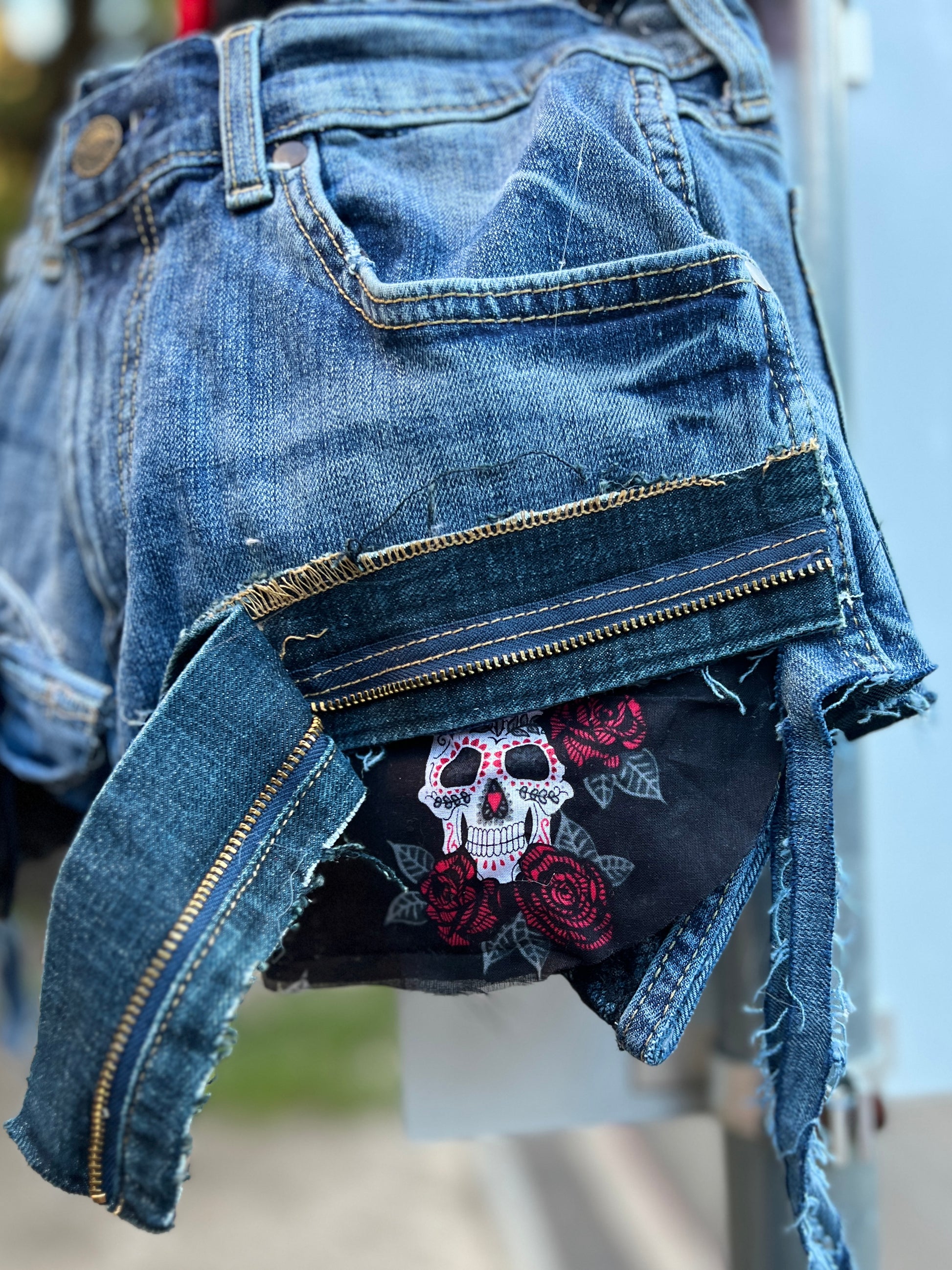Ugly Denim Skull Funky Grunge Raggedy Bag