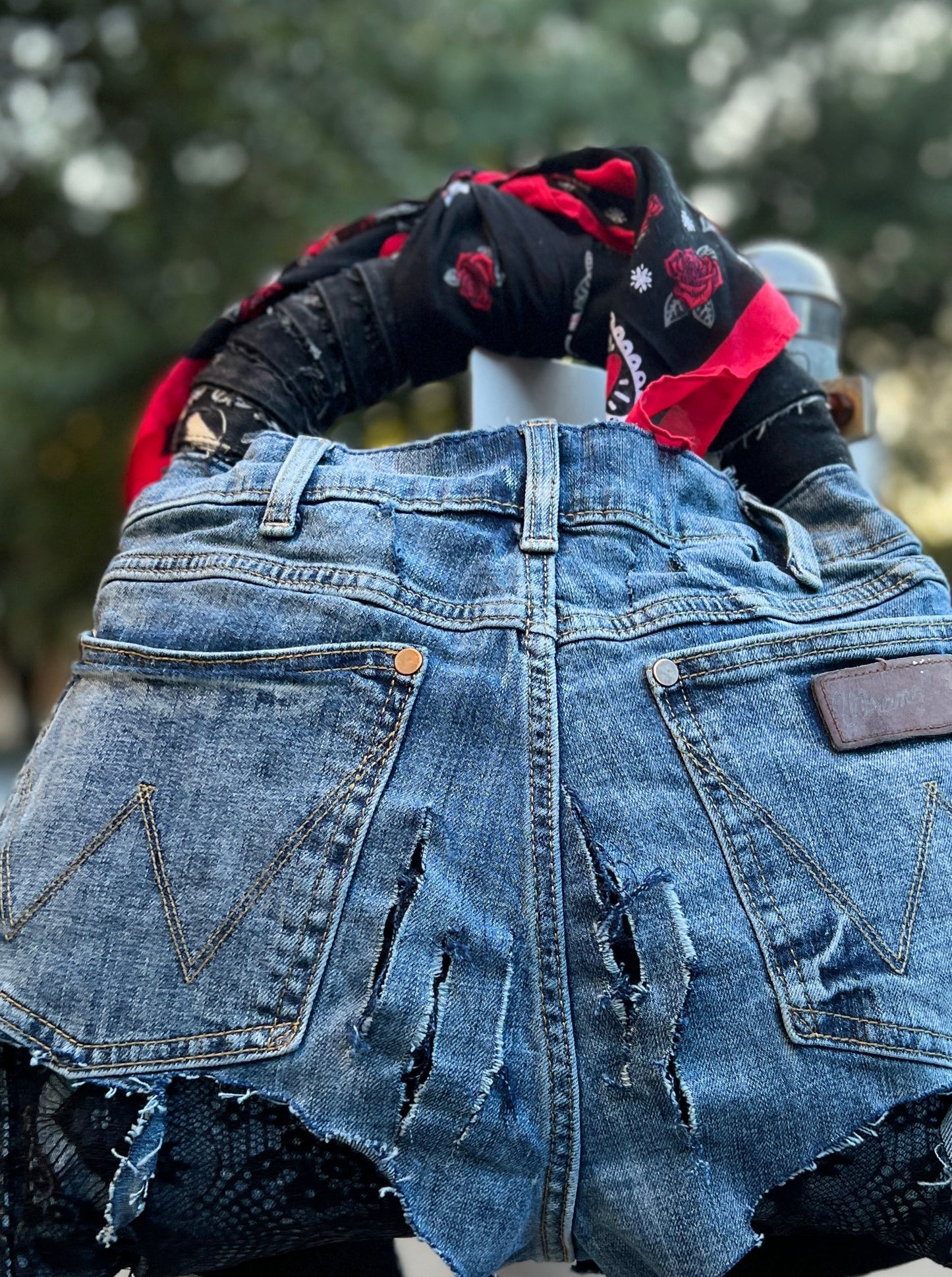 Ugly Denim Skull Funky Grunge Raggedy Bag
