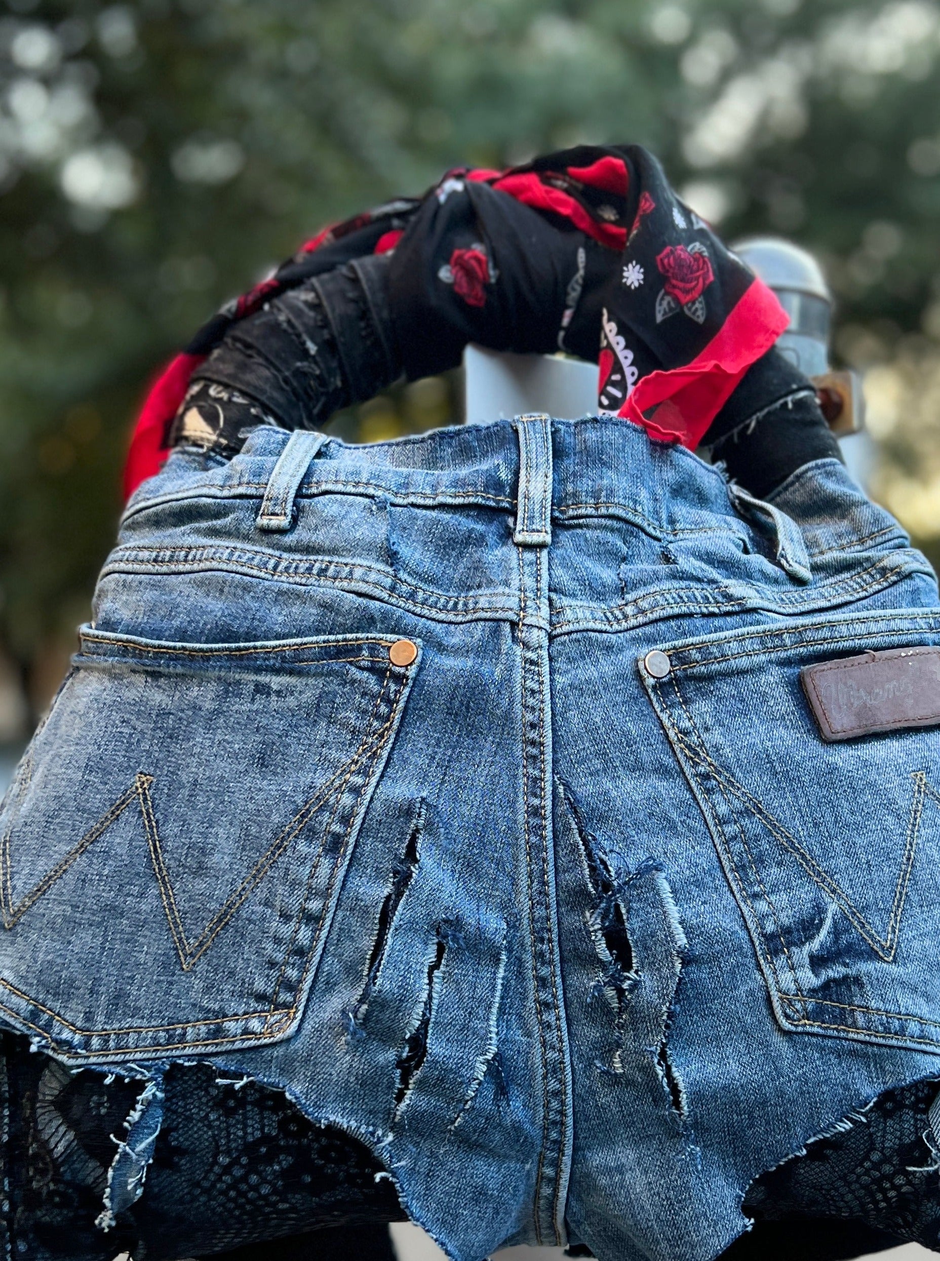 Ugly Denim Skull Funky Grunge Raggedy Bag