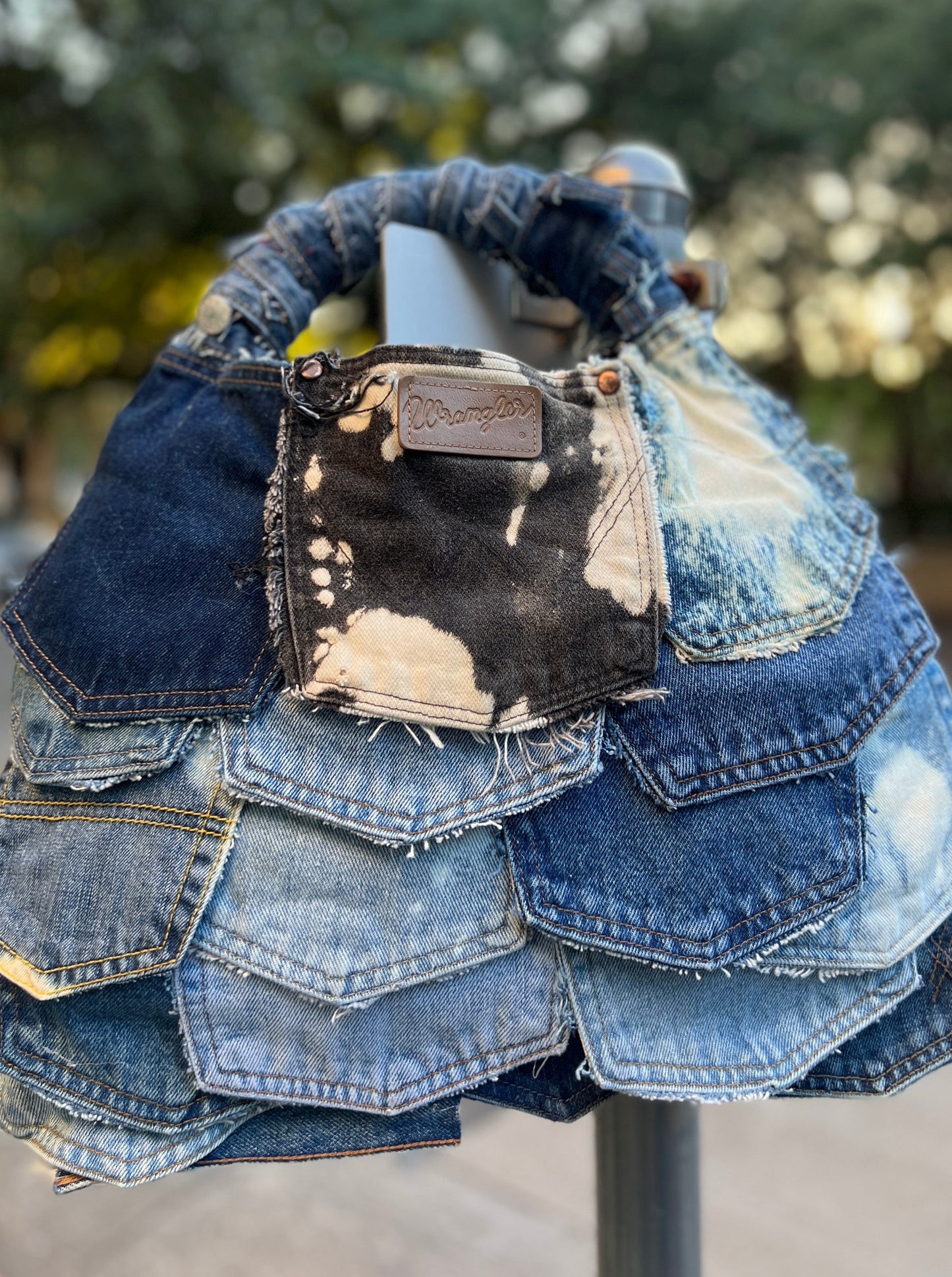 Spotted Black Pockets Denim Grunge Ugly Bag