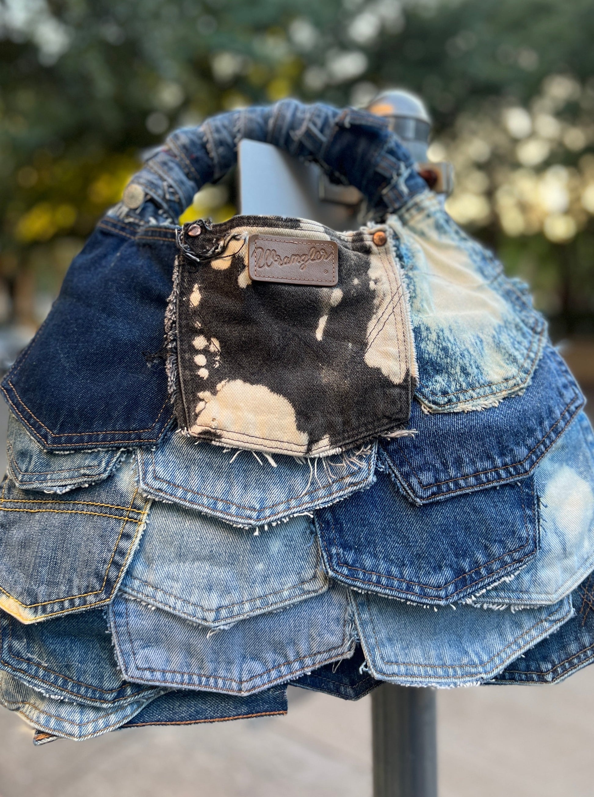 Spotted Black Pockets Denim Grunge Ugly Bag