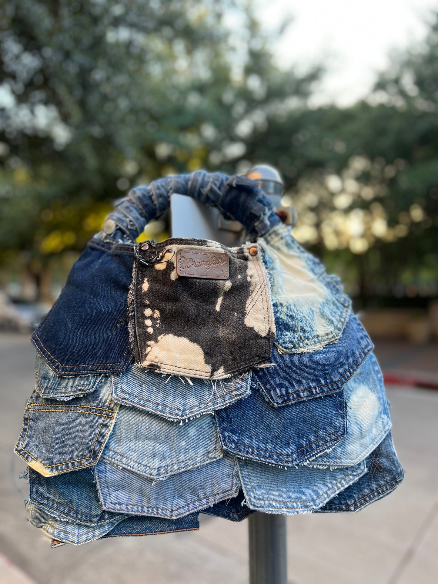 Spotted Black Pockets Denim Grunge Ugly Bag