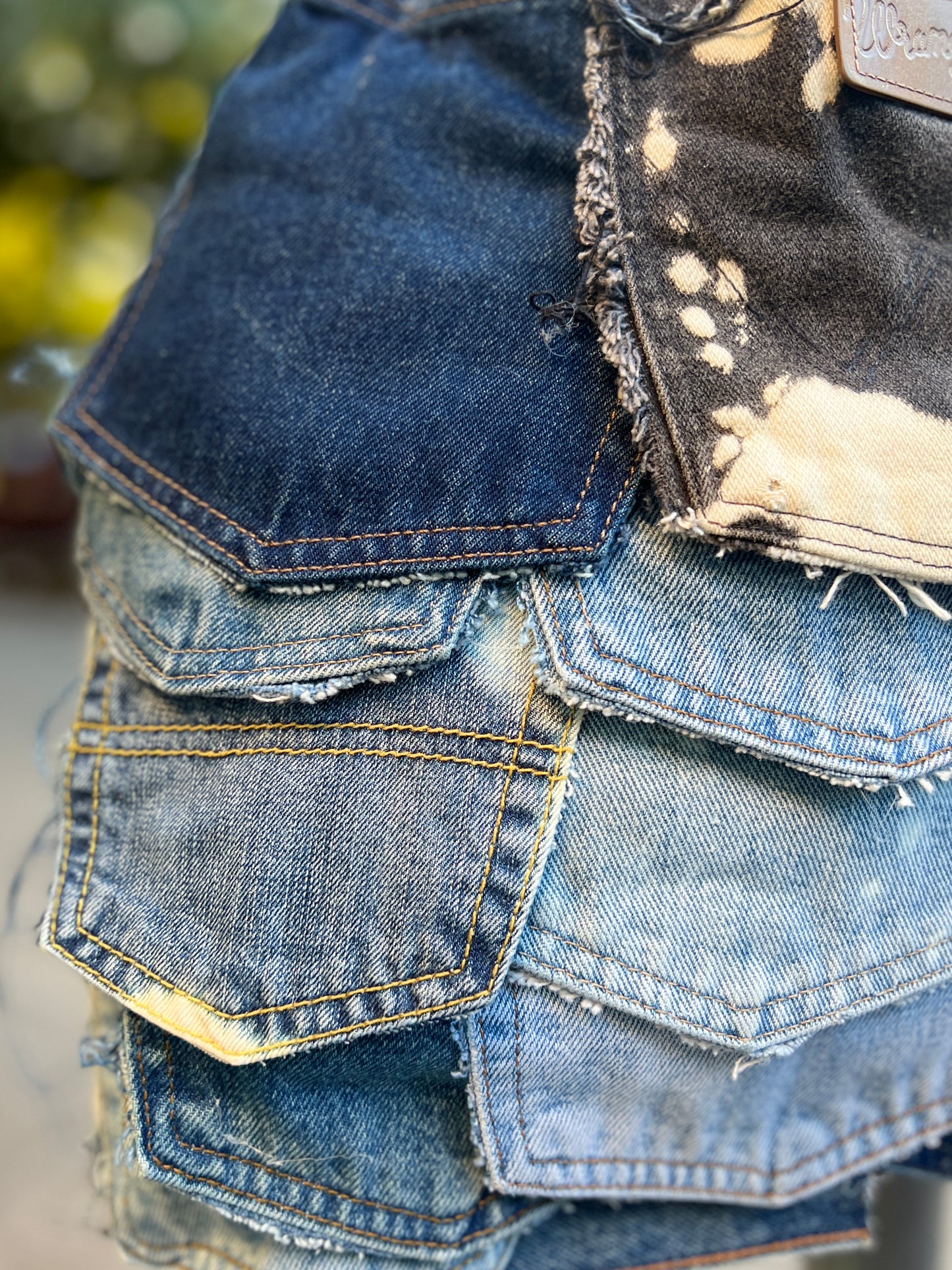 Spotted Black Pockets Denim Grunge Ugly Bag