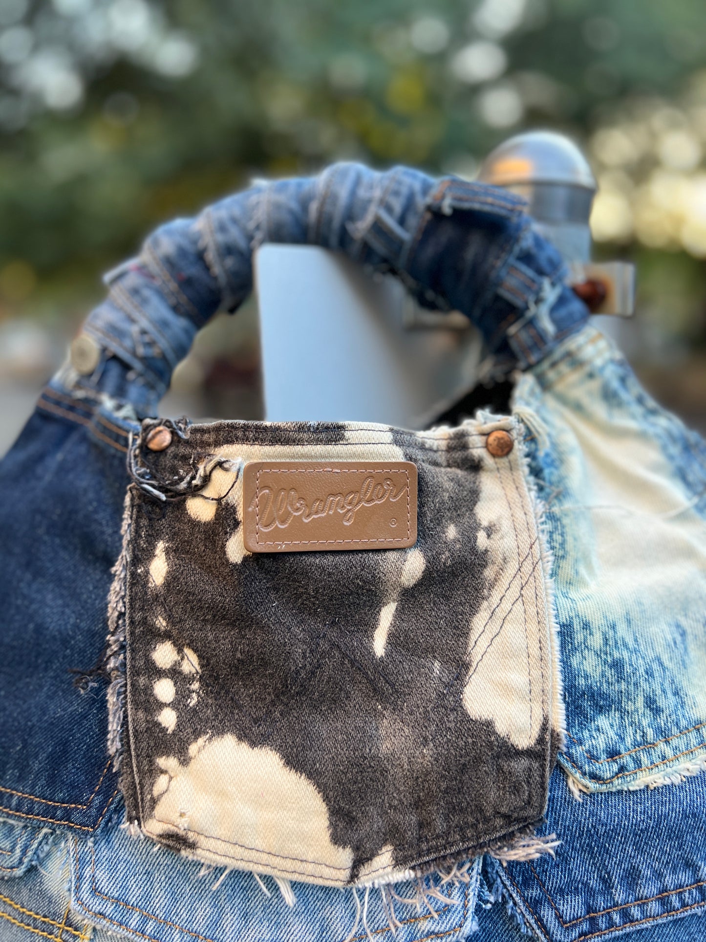 Spotted Black Pockets Denim Grunge Ugly Bag