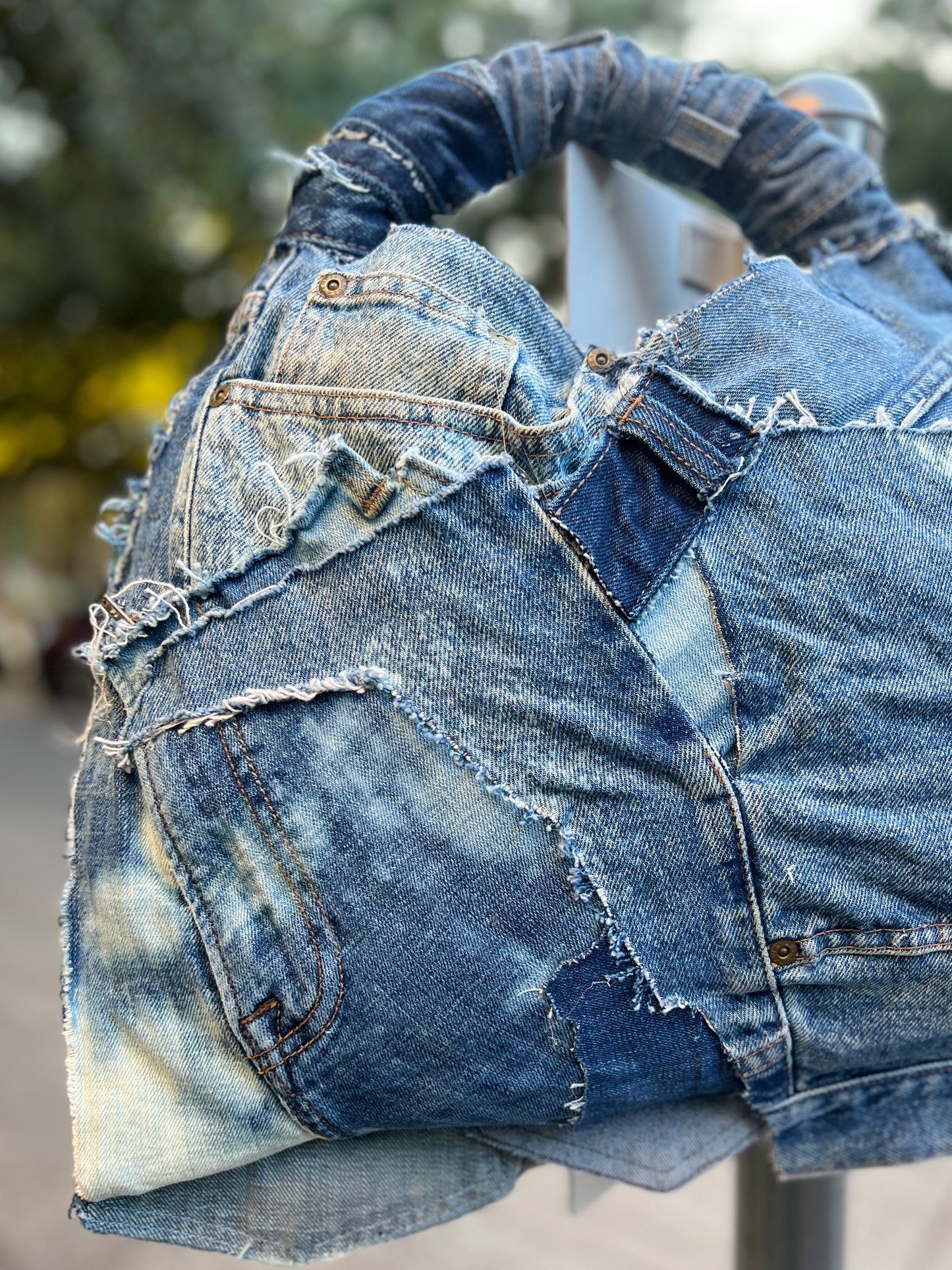 Spotted Black Pockets Denim Grunge Ugly Bag